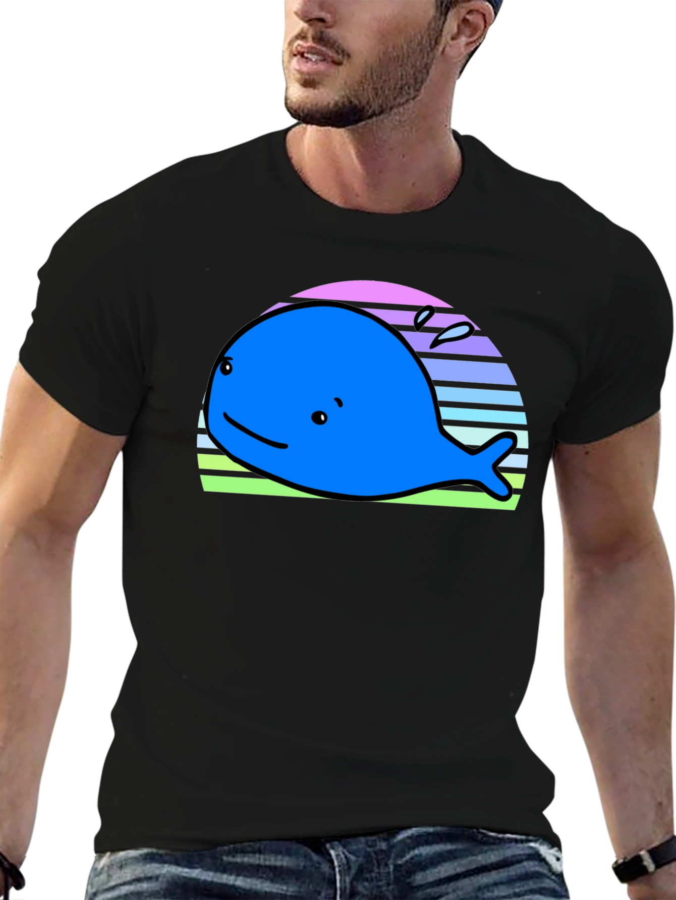 Cute Whale Graphic Tee - Black