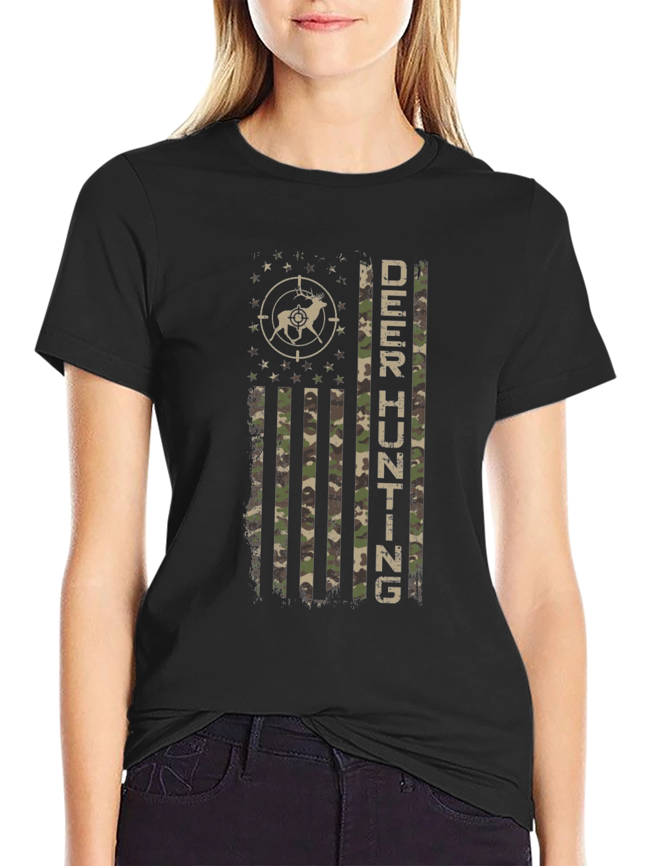 Deer Hunting Camo Flag T-Shirt