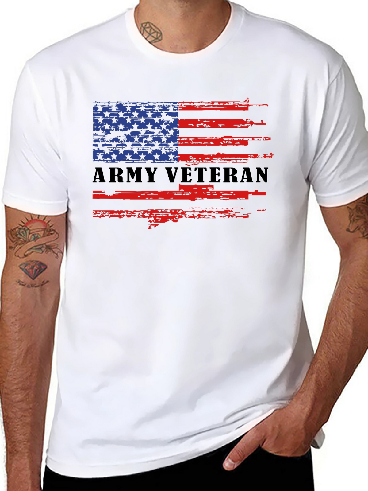 Army Veteran American Flag Graphic T-Shirt
