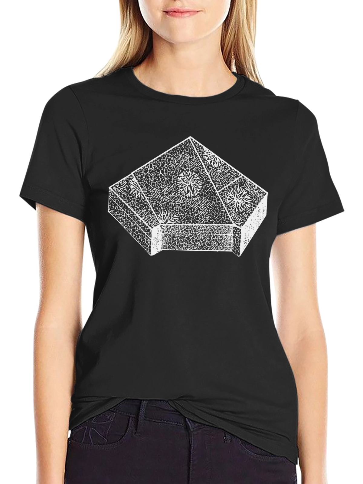Geometric Floral Print Black T-Shirt