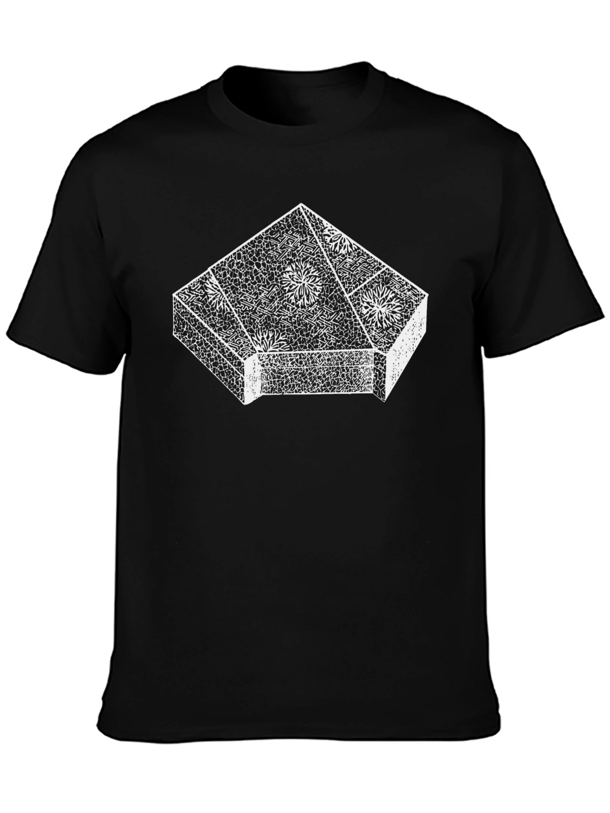 Geometric Floral Print Black T-Shirt