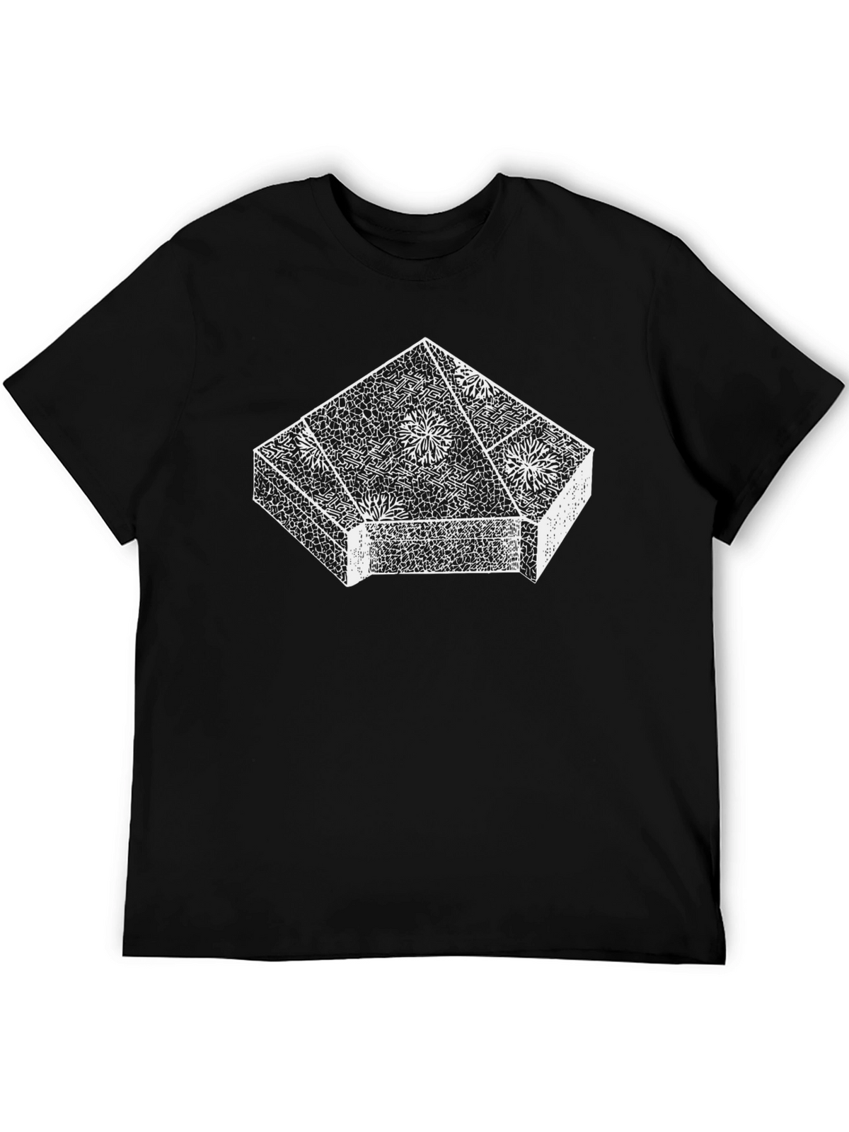 Geometric Floral Print Black T-Shirt