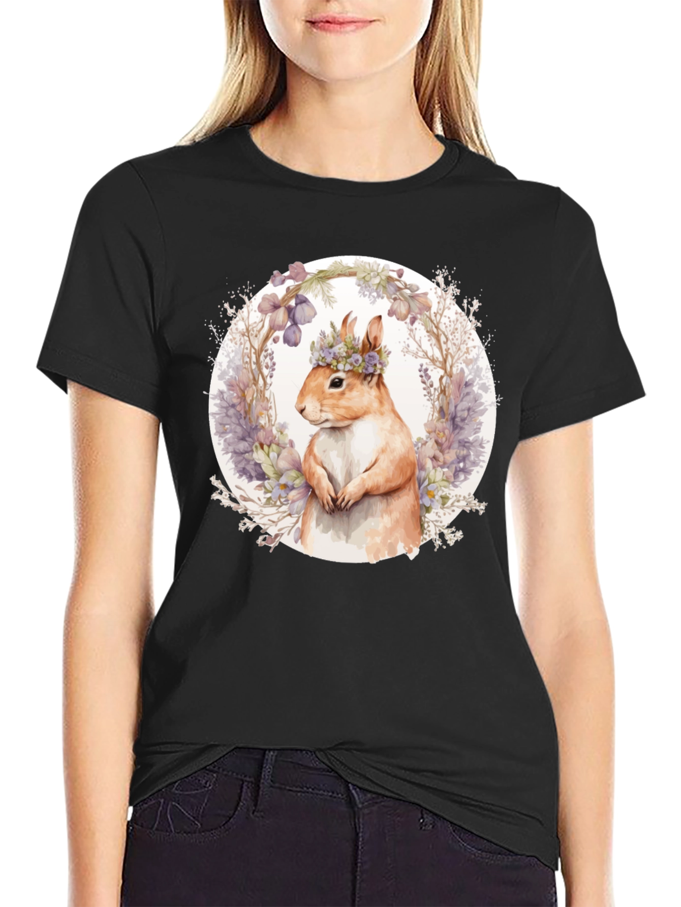 Squirrel Floral Crown T-Shirt - Nature Lover Tee