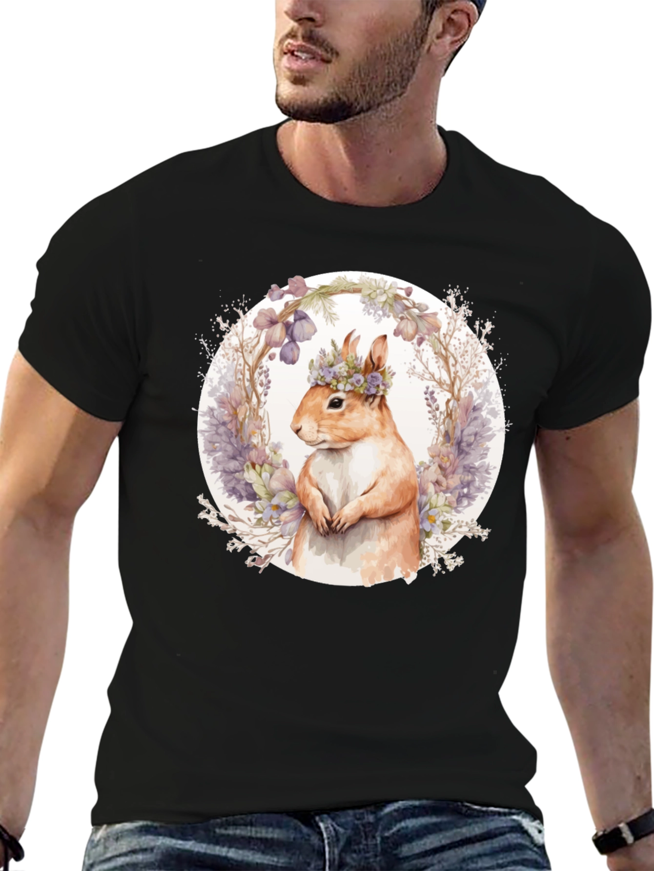 Squirrel Floral Crown T-Shirt - Nature Lover Tee