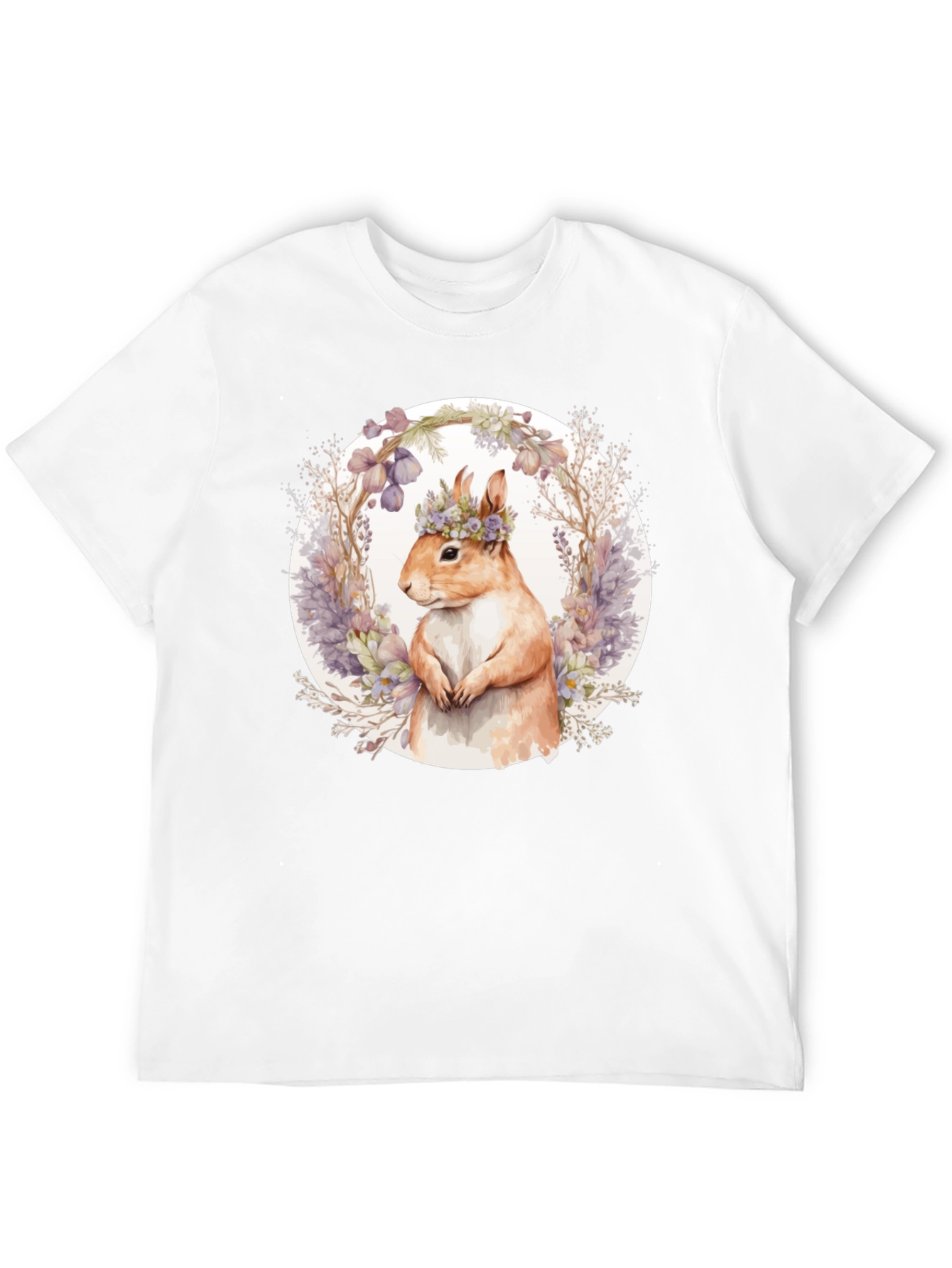Squirrel Floral Crown T-Shirt - Nature Lover Tee
