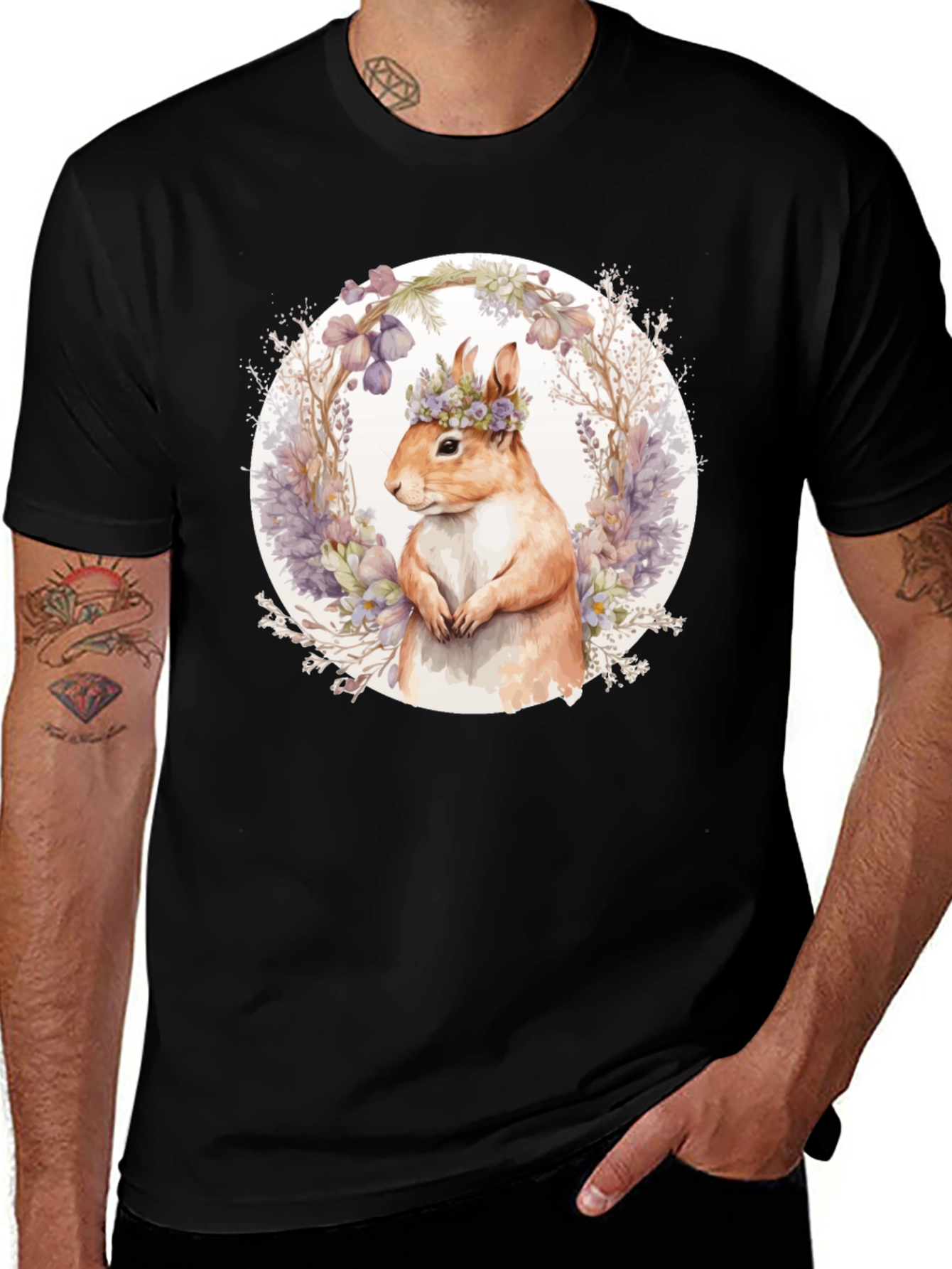Squirrel Floral Crown T-Shirt - Nature Lover Tee