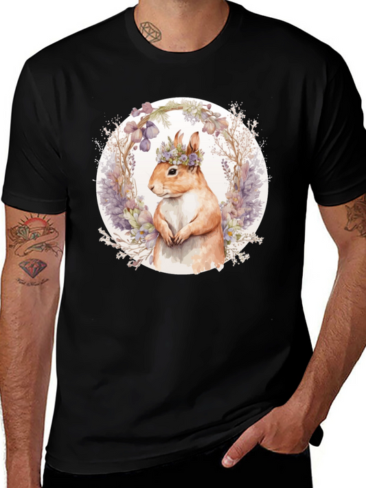 Squirrel Floral Crown T-Shirt - Nature Lover Tee