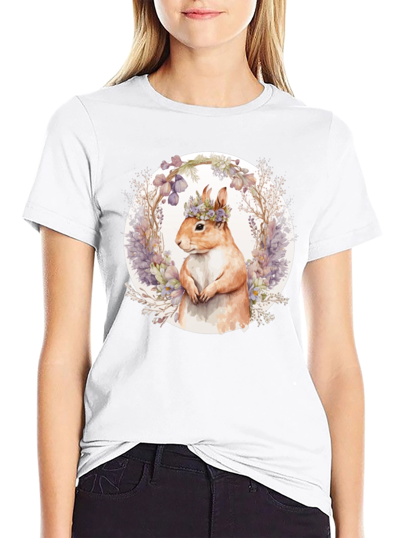Squirrel Floral Crown T-Shirt - Nature Lover Tee