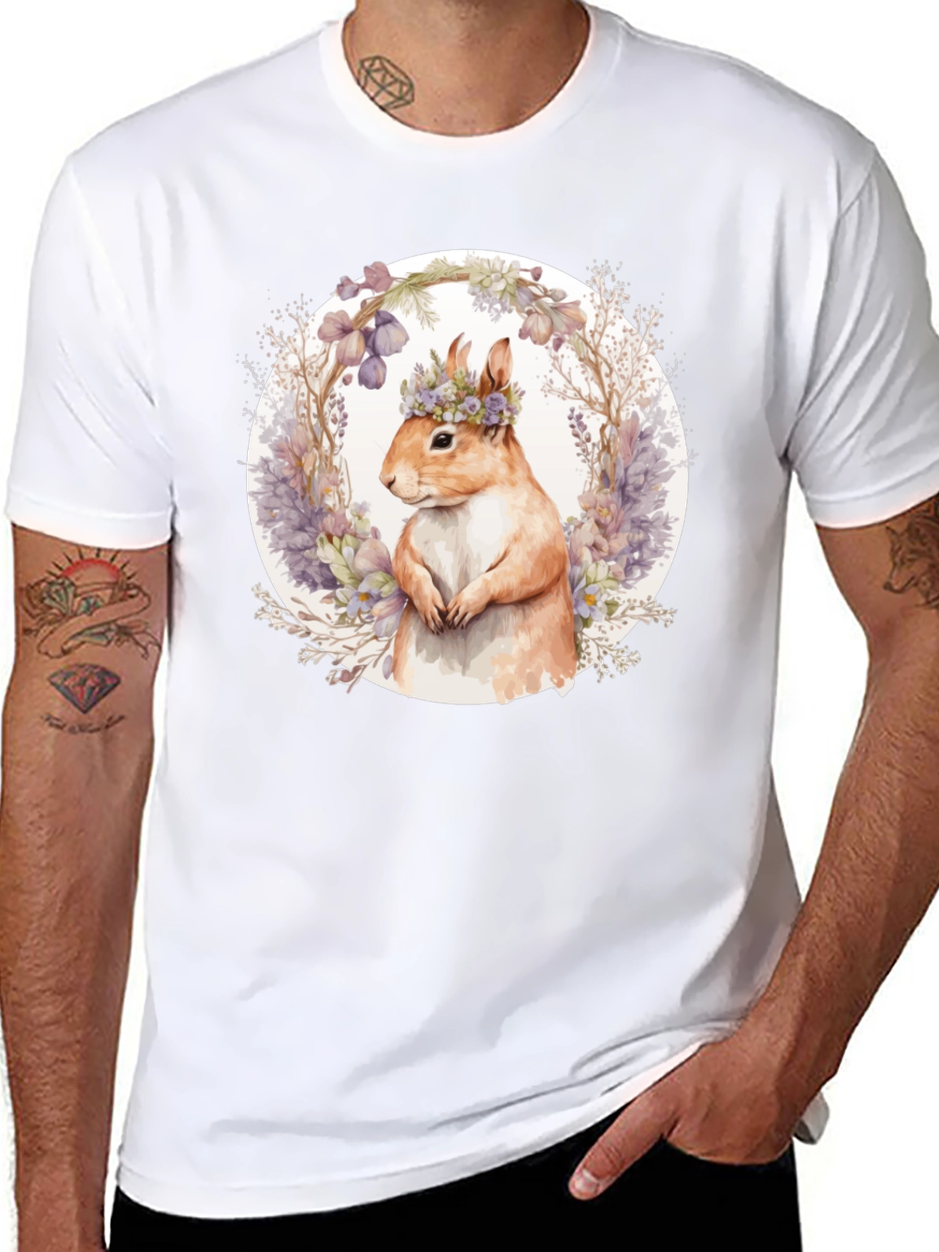 Squirrel Floral Crown T-Shirt - Nature Lover Tee