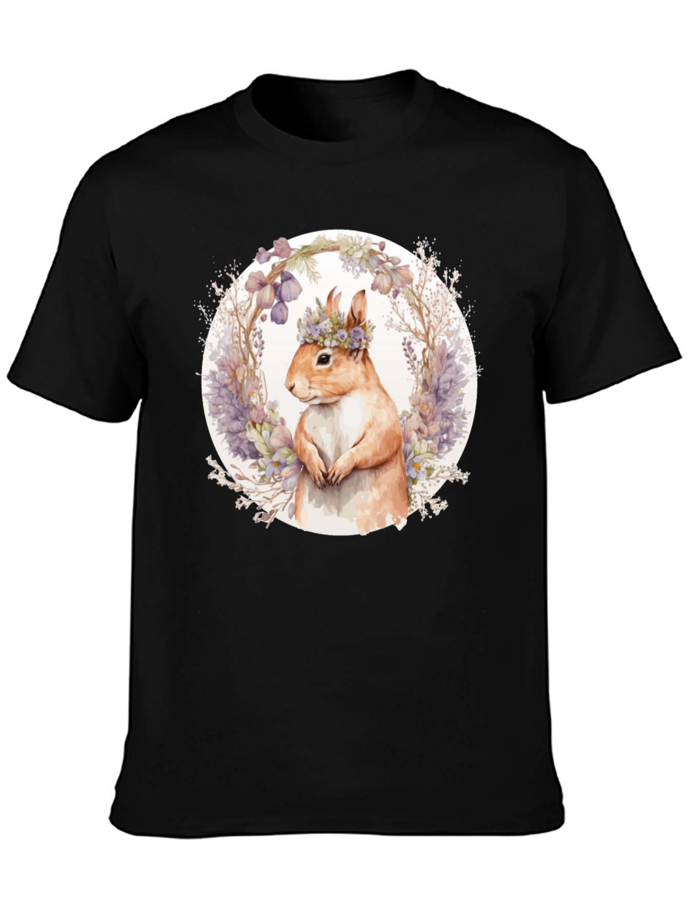 Squirrel Floral Crown T-Shirt - Nature Lover Tee
