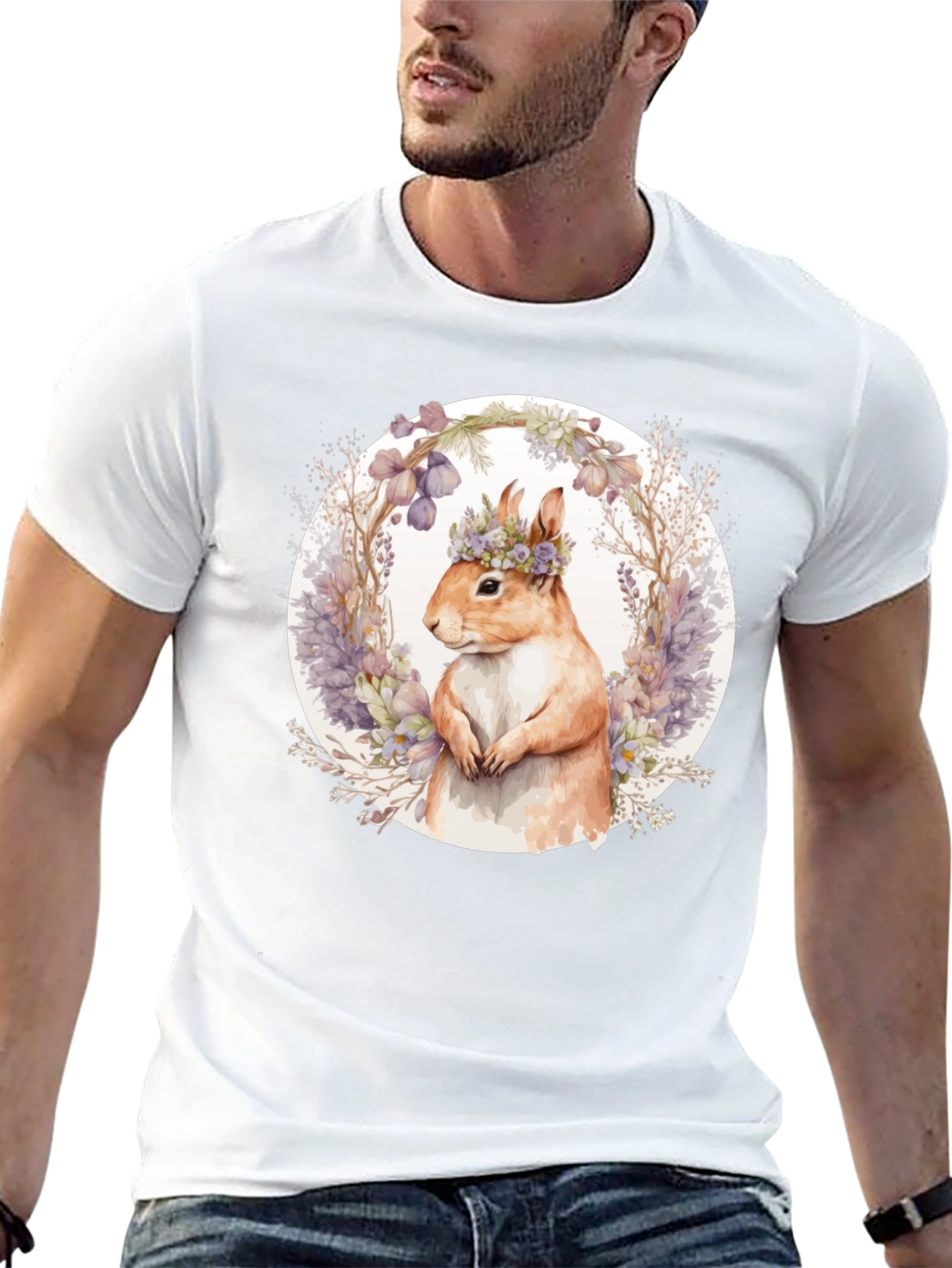 Squirrel Floral Crown T-Shirt - Nature Lover Tee
