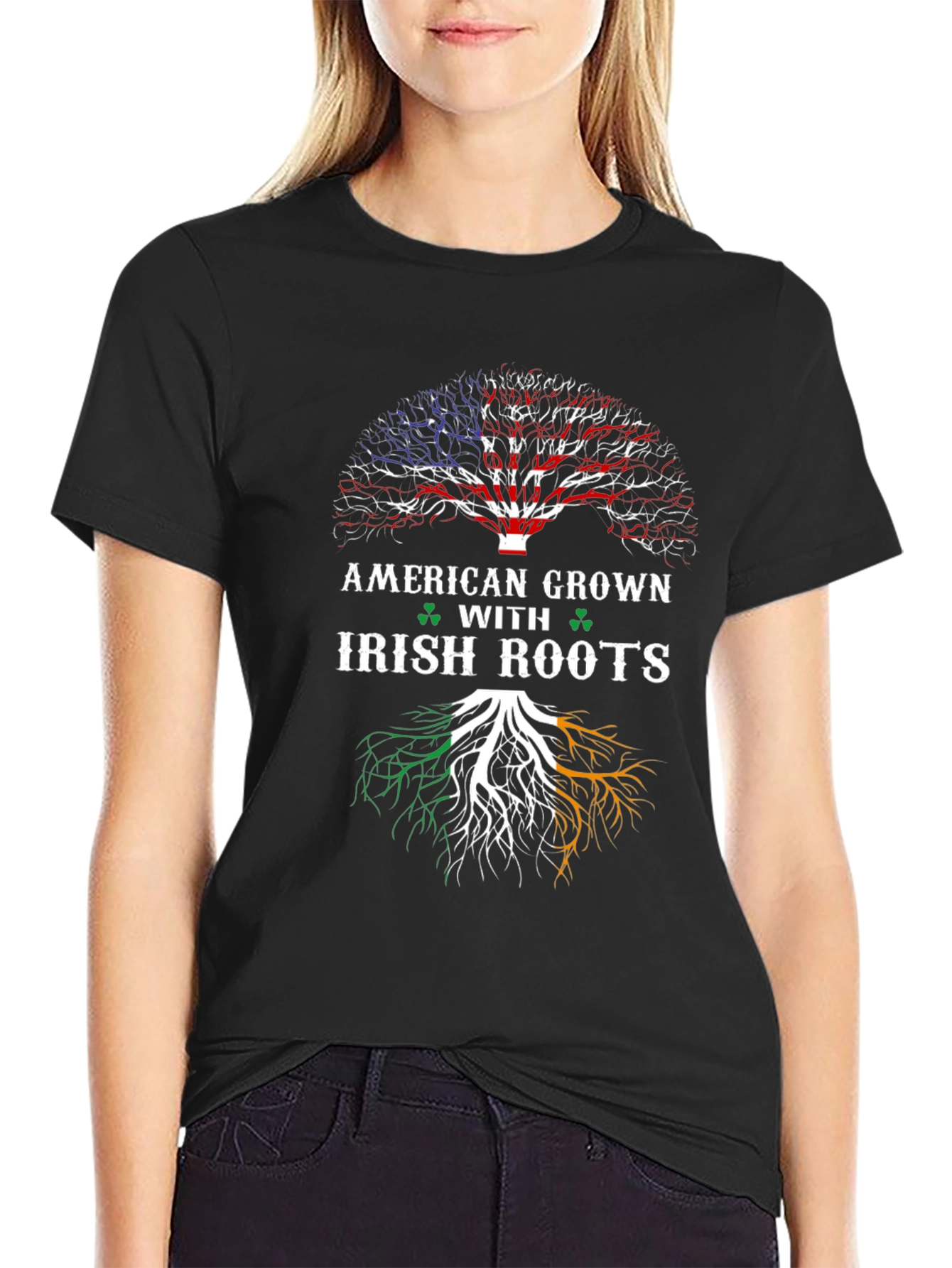 American Grown Irish Roots Black T-Shirt