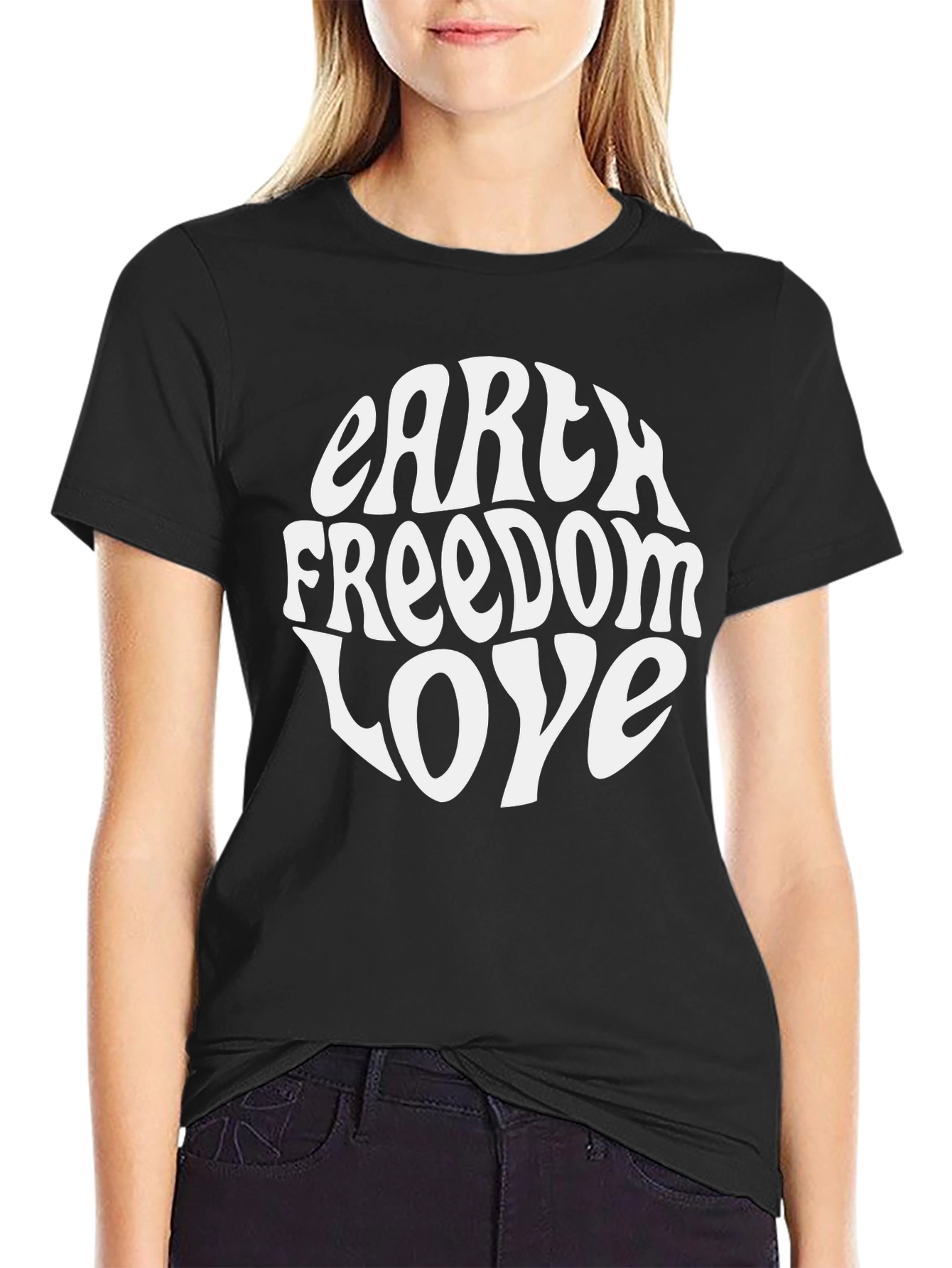Earth Freedom Love Graphic T-Shirt - Black
