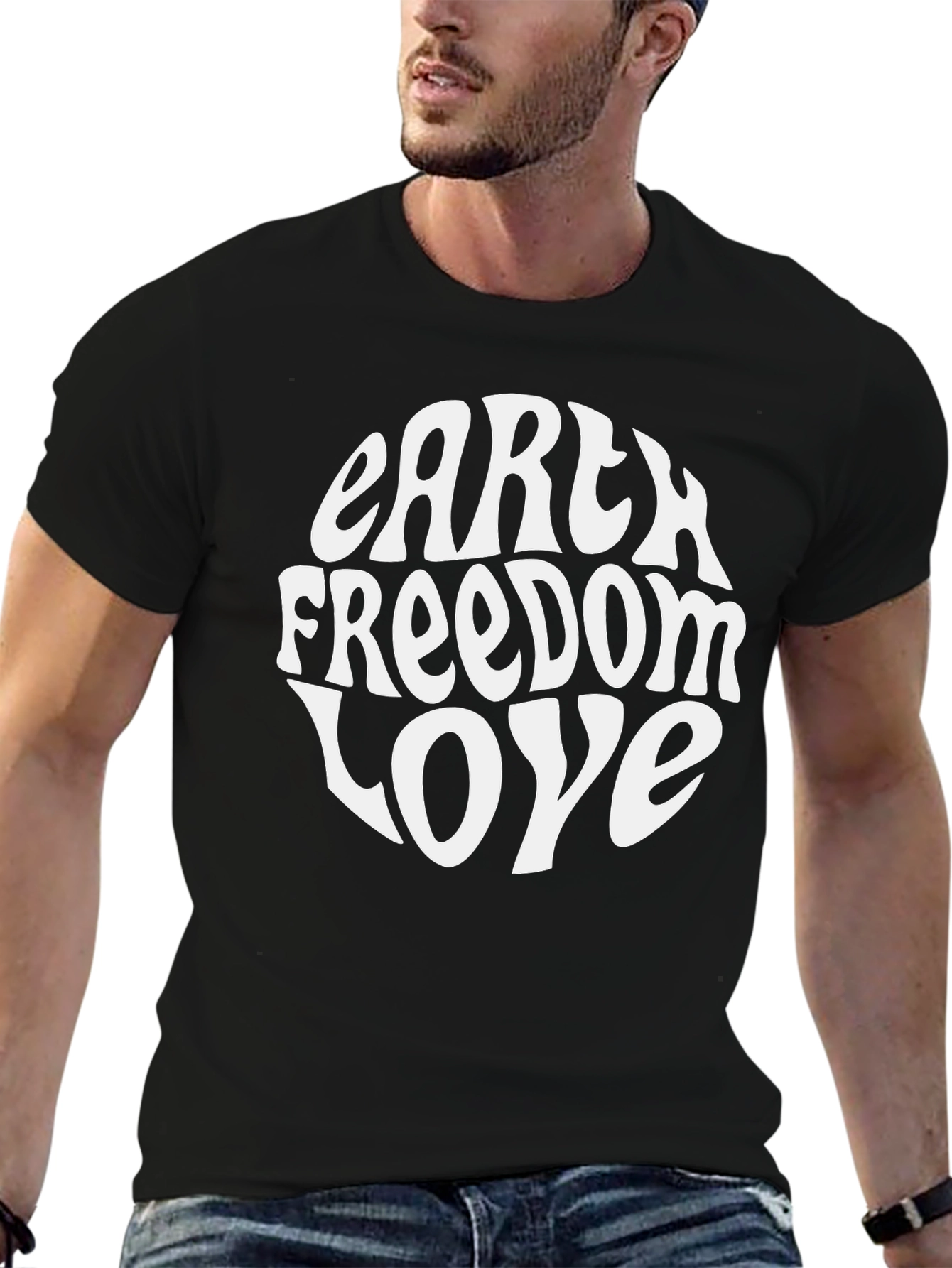 Earth Freedom Love Graphic T-Shirt - Black