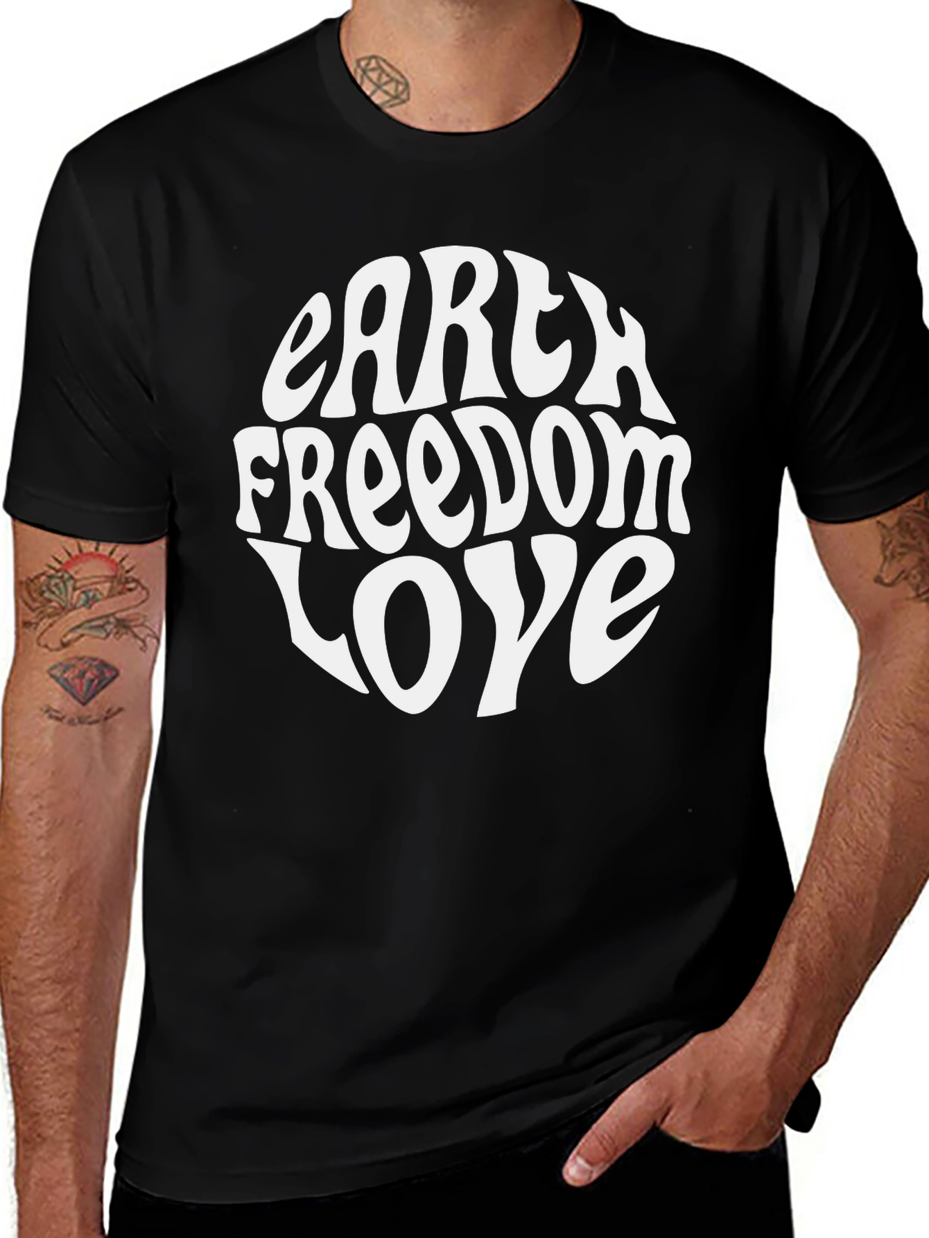 Earth Freedom Love Graphic T-Shirt - Black