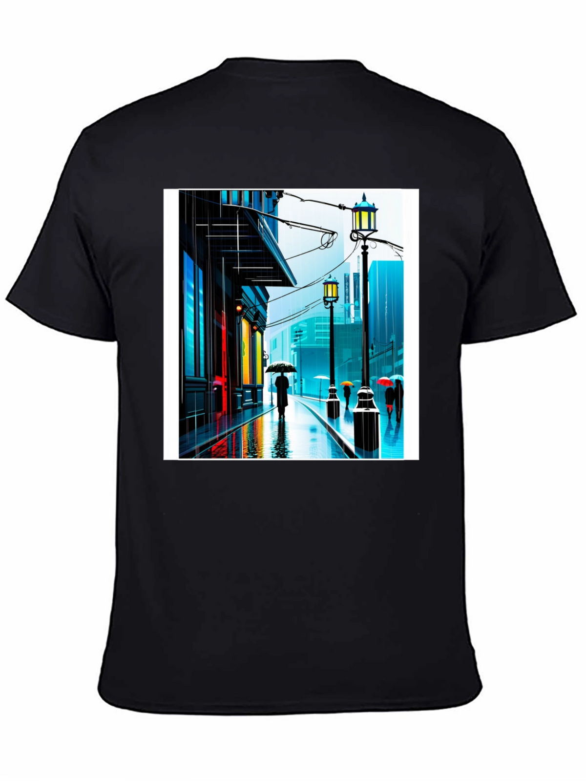 Rainy City Street Graphic Tee - Stylish Black T-Shirt