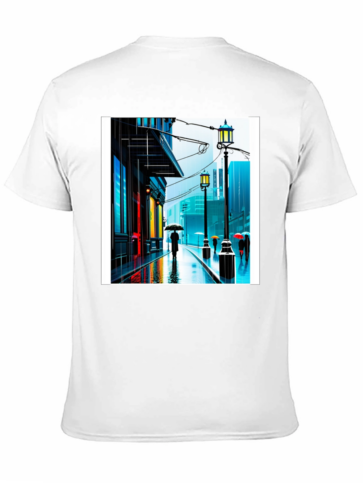 Rainy City Street Graphic Tee - Stylish Black T-Shirt