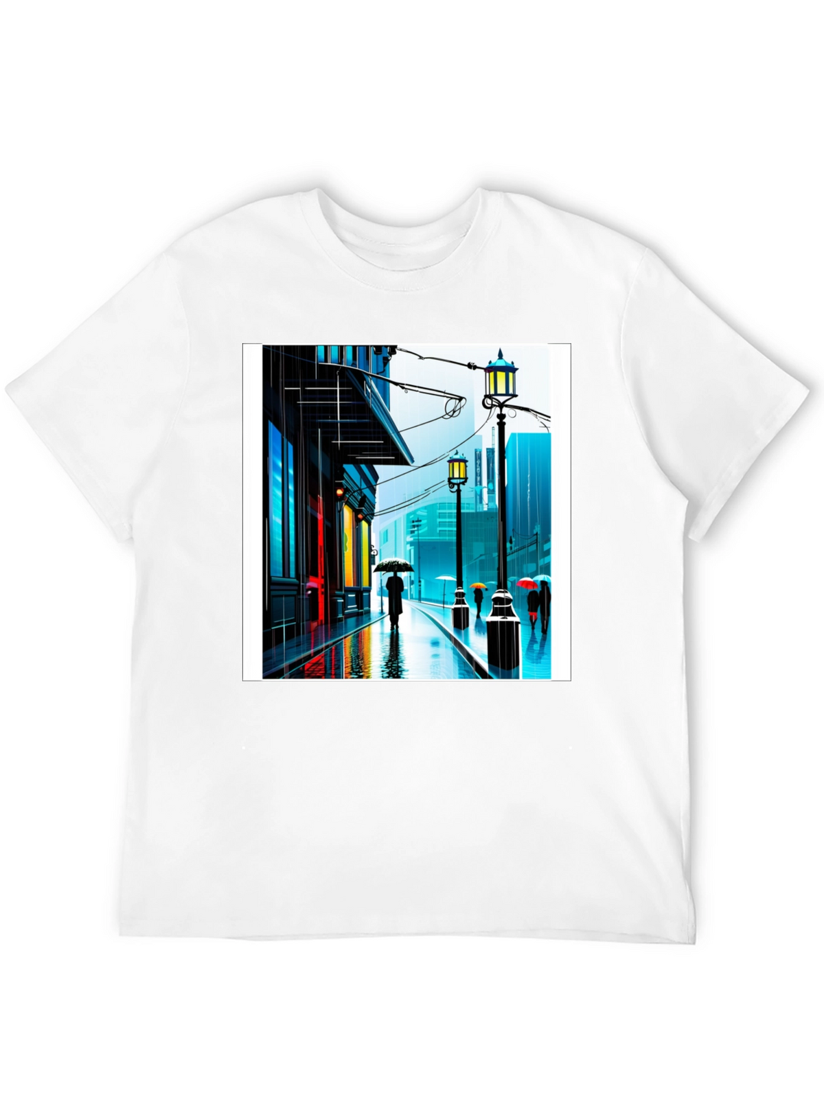Rainy City Street Graphic Tee - Stylish Black T-Shirt