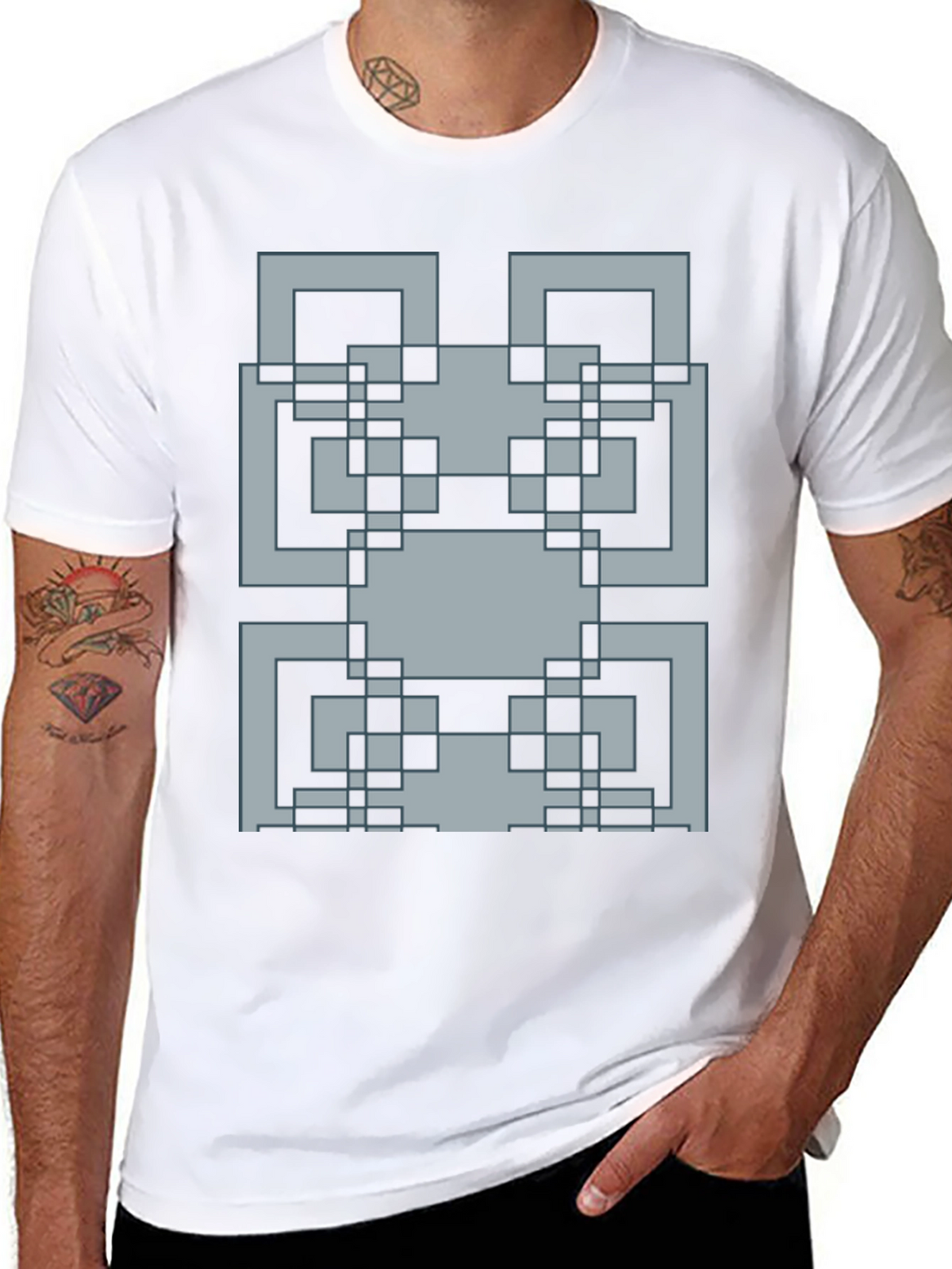 Pixelated Pattern Graphic Tee - Retro Style