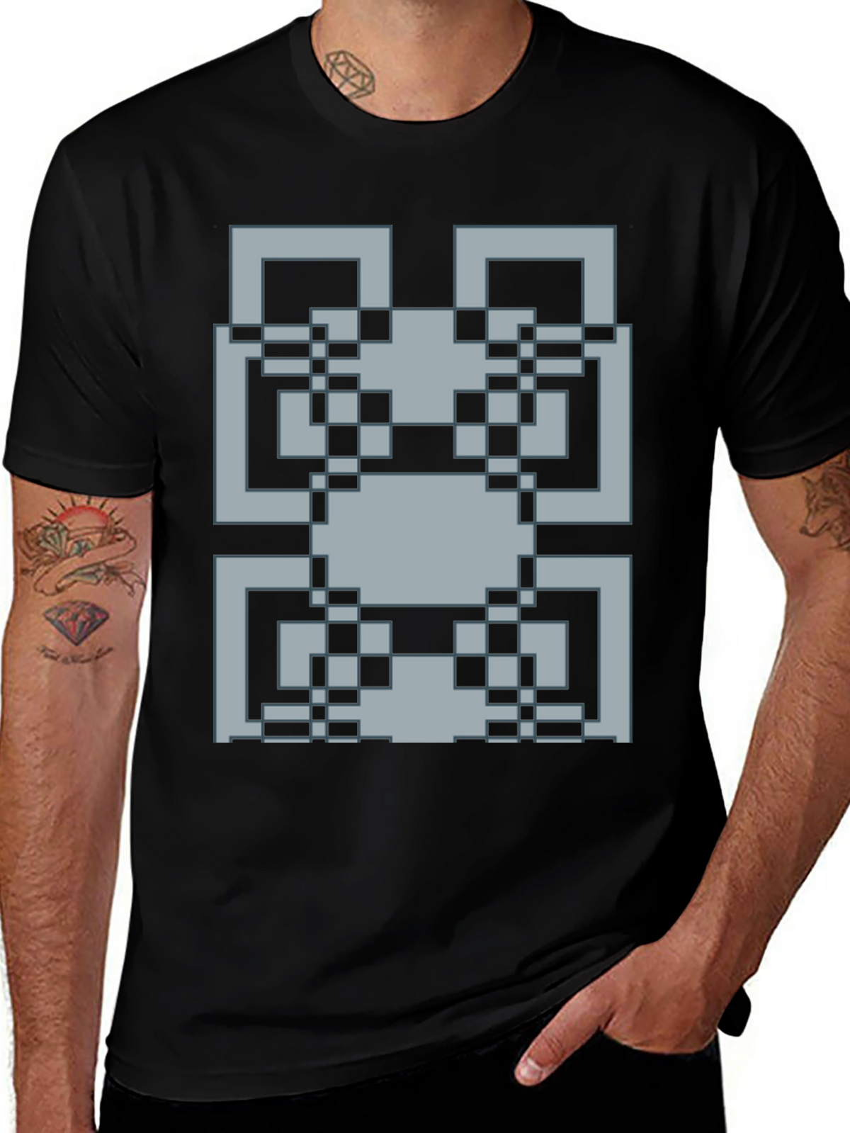 Pixelated Pattern Graphic Tee - Retro Style