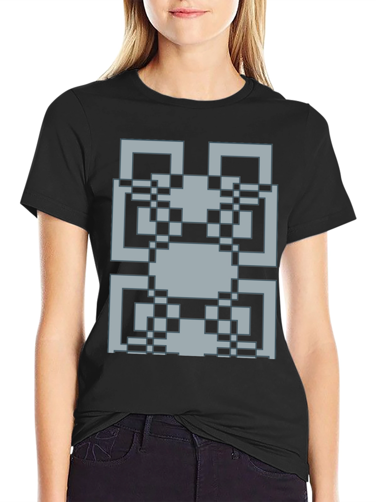 Pixelated Pattern Graphic Tee - Retro Style