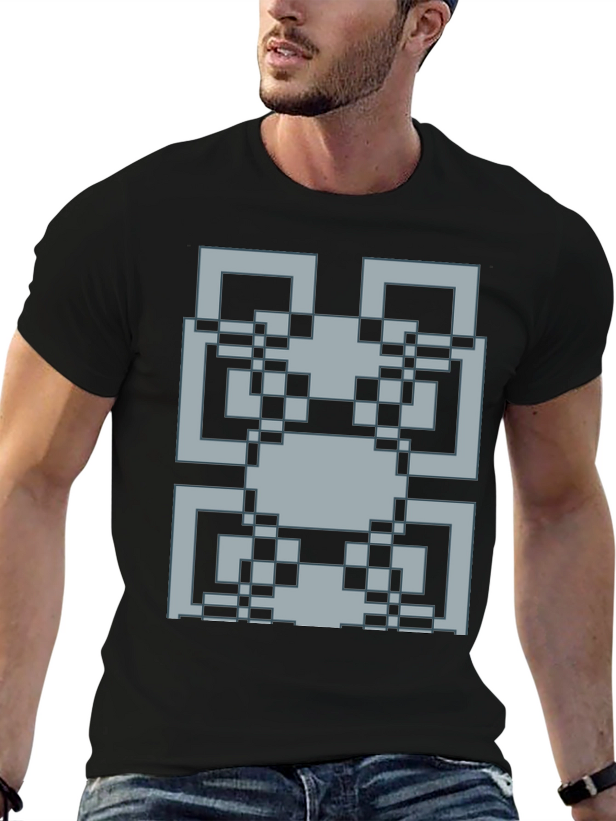 Pixelated Pattern Graphic Tee - Retro Style