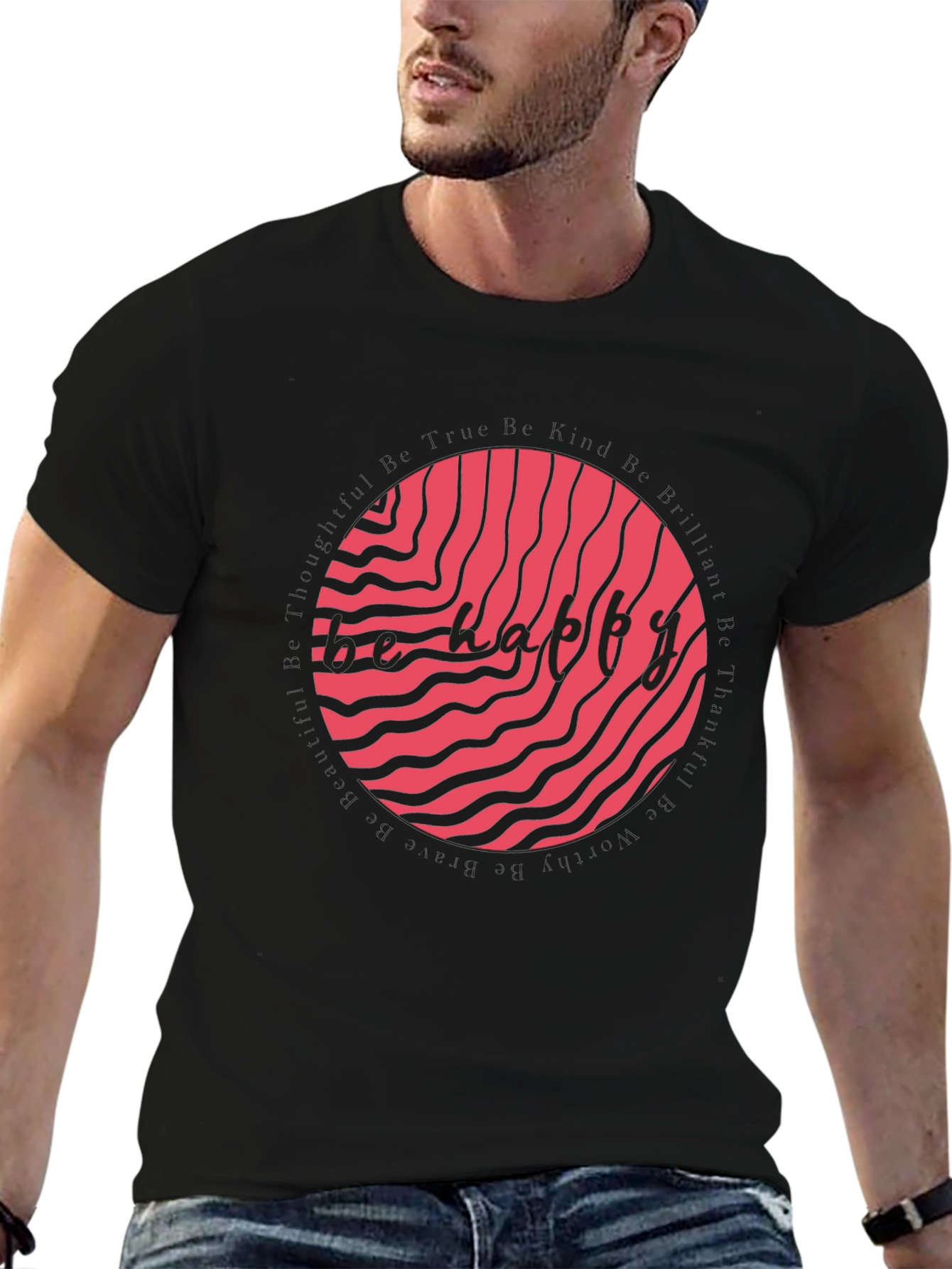 Trendy Black T-Shirt with Abstract Graphic
