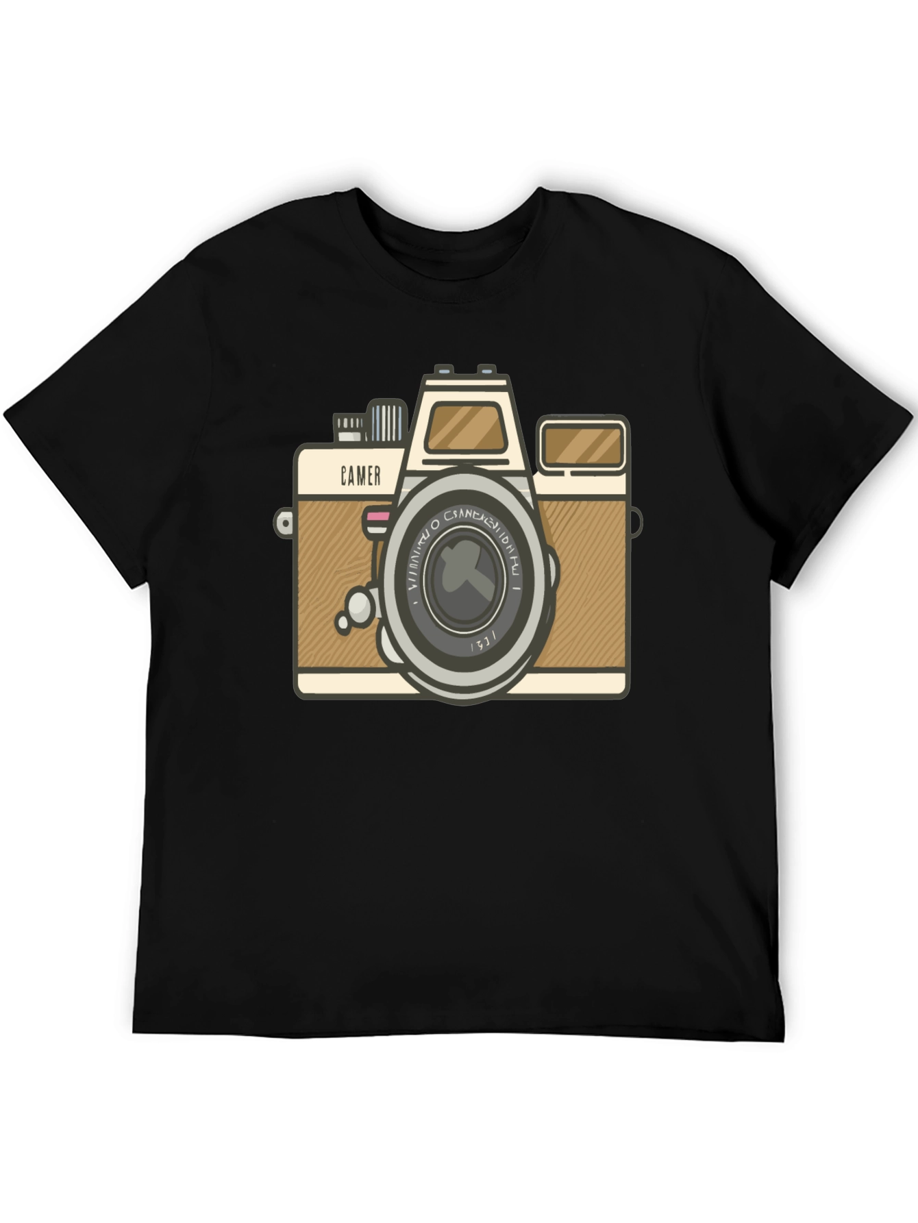 Retro Camera Graphic Tee - Black Cotton T-Shirt