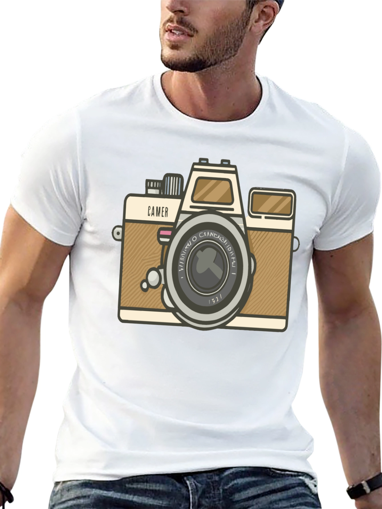 Retro Camera Graphic Tee - Black Cotton T-Shirt