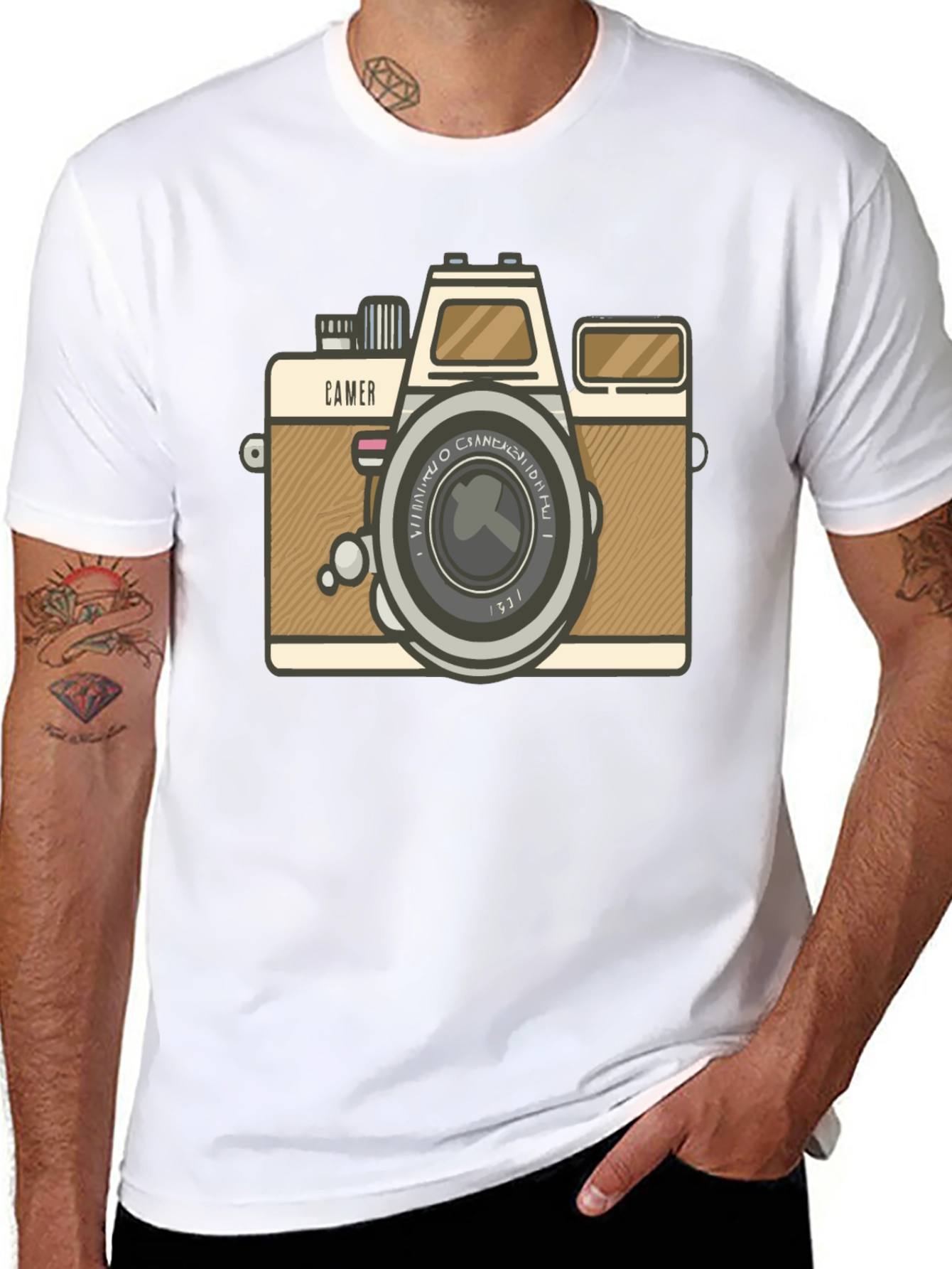 Retro Camera Graphic Tee - Black Cotton T-Shirt