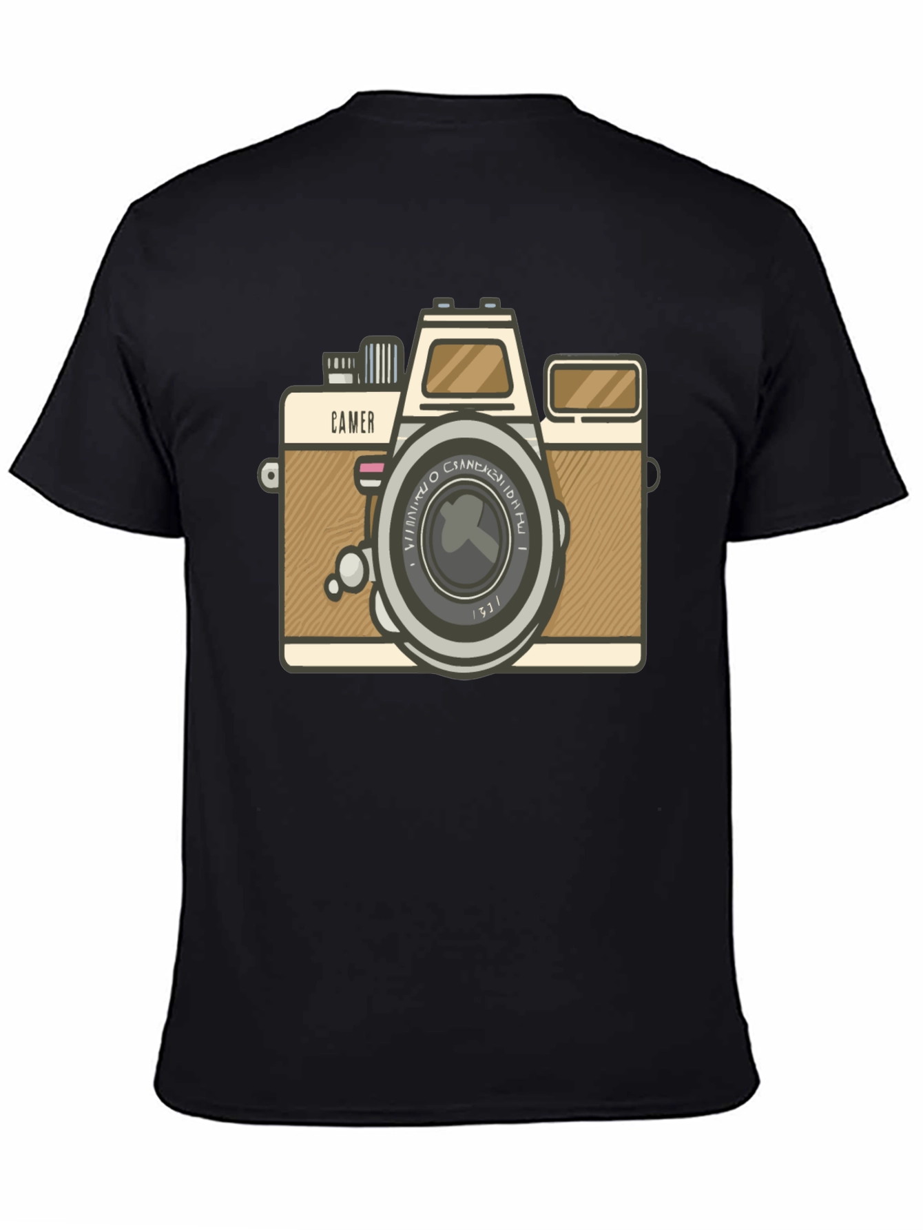 Retro Camera Graphic Tee - Black Cotton T-Shirt