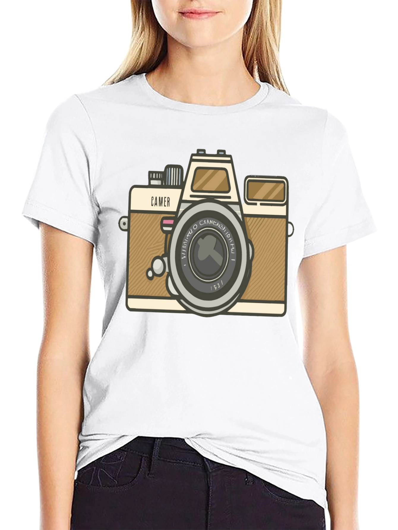 Retro Camera Graphic Tee - Black Cotton T-Shirt