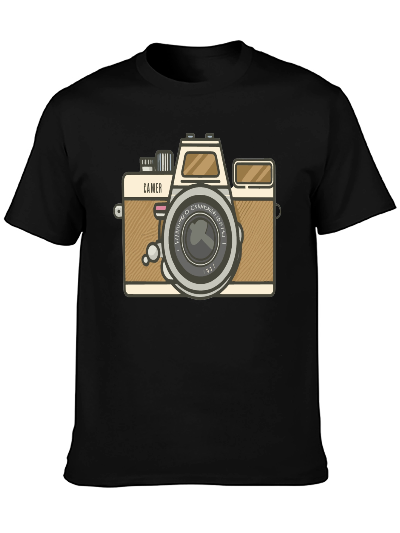 Retro Camera Graphic Tee - Black Cotton T-Shirt