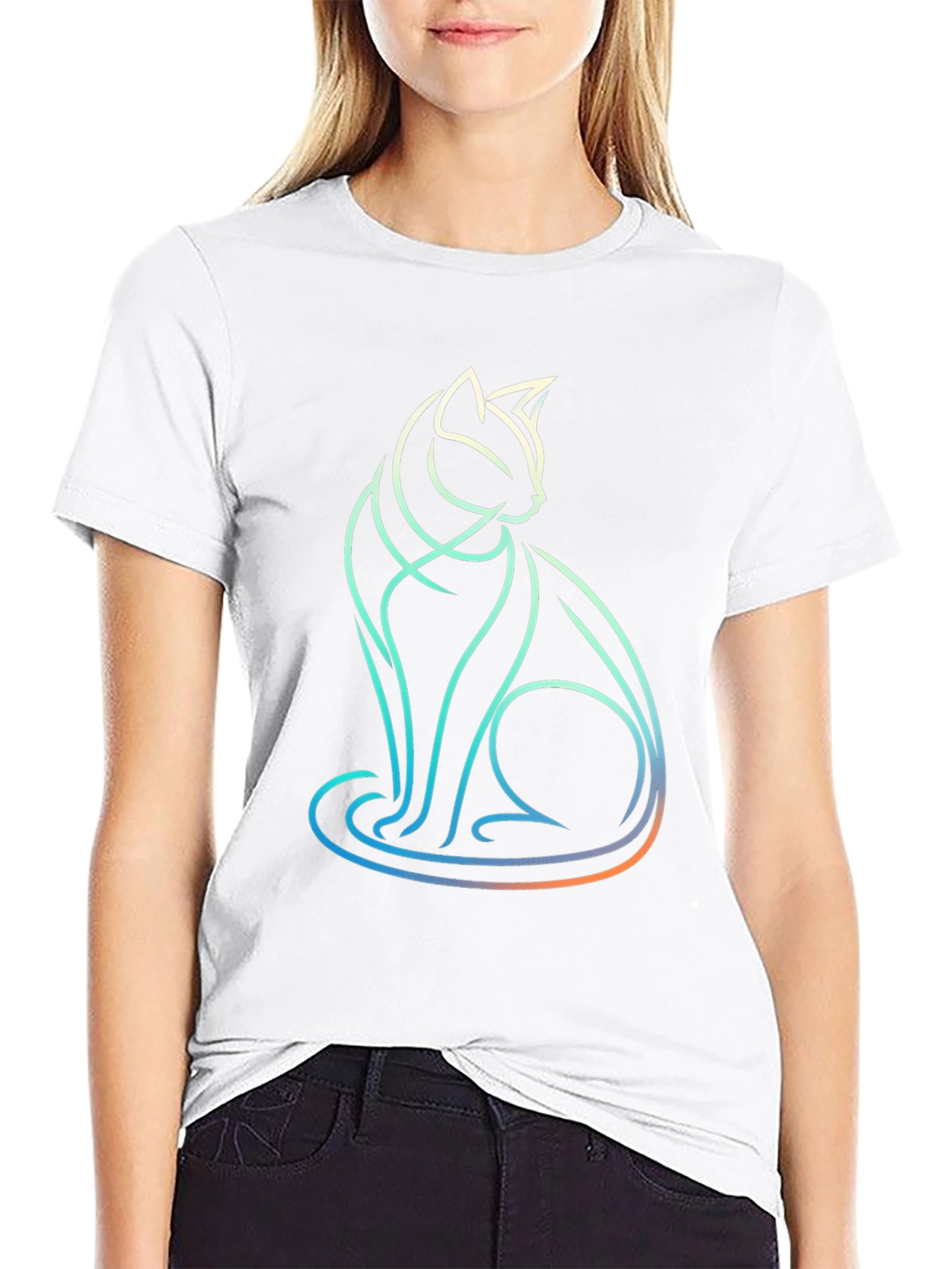 Abstract Cat Line Art T-Shirt - Modern Graphic Tee