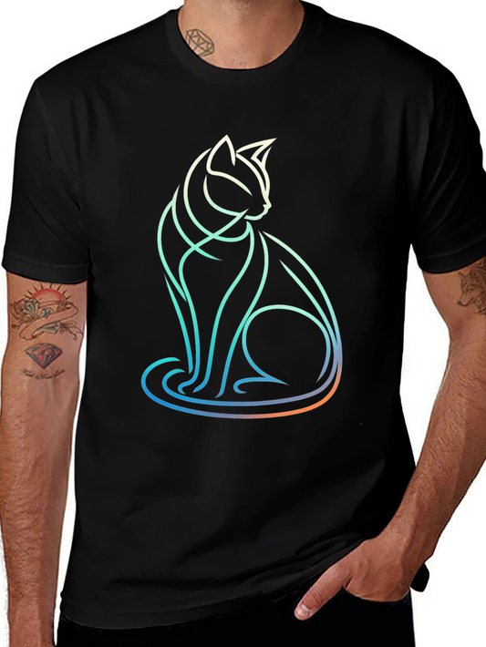 Abstract Cat Line Art T-Shirt - Modern Graphic Tee