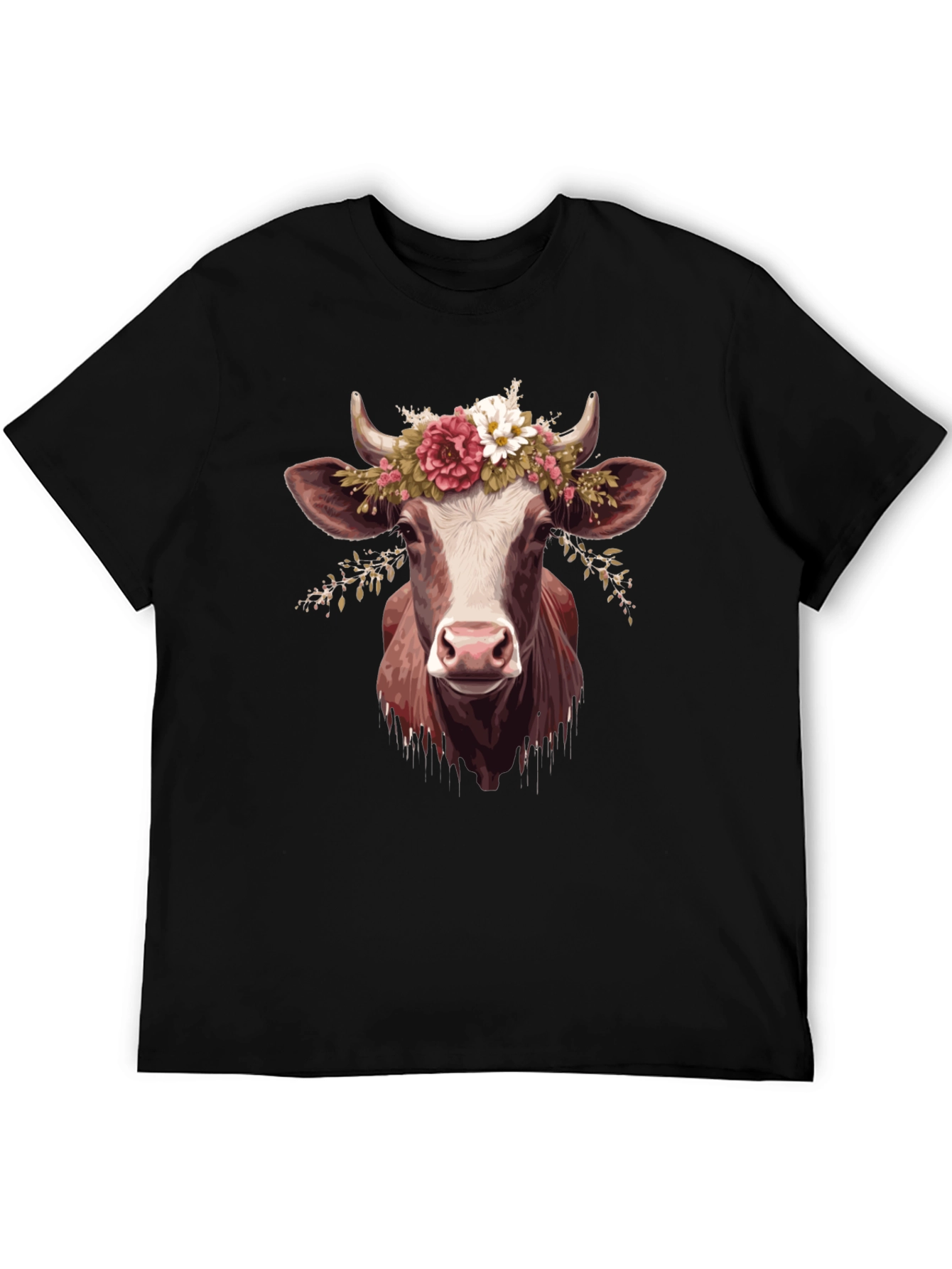 Cow with Flower Crown Graphic T-Shirt