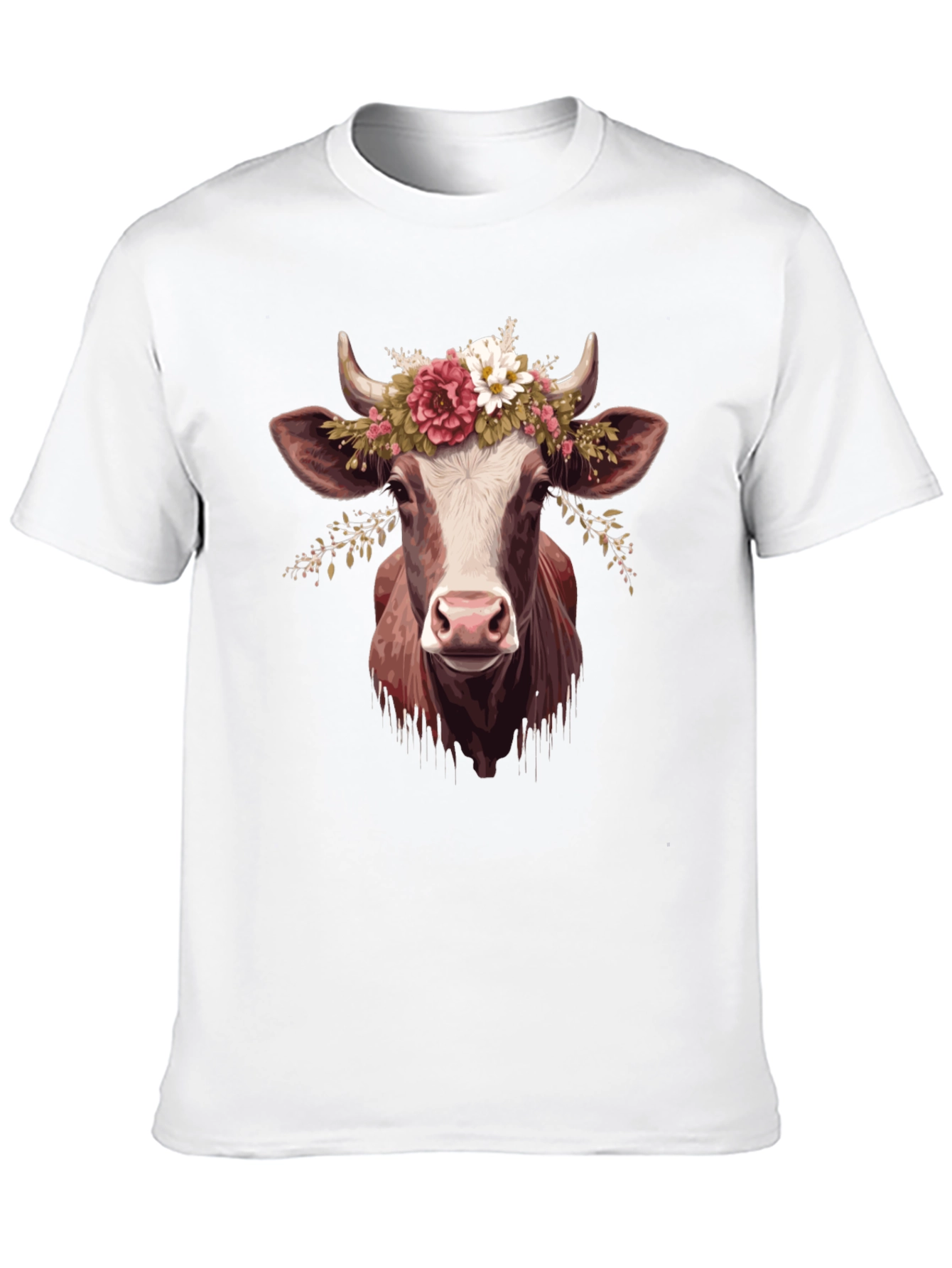 Cow with Flower Crown Graphic T-Shirt