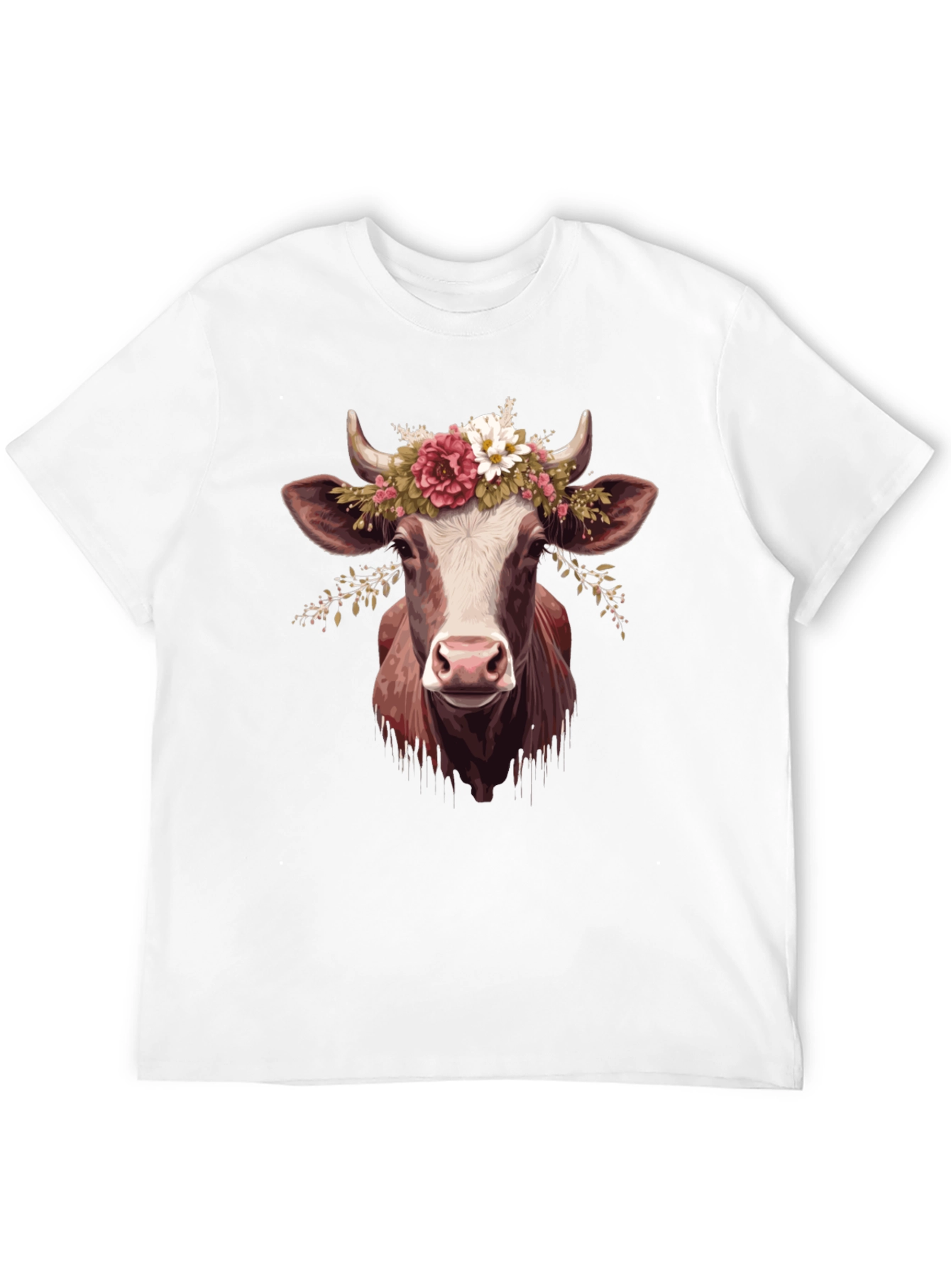 Cow with Flower Crown Graphic T-Shirt