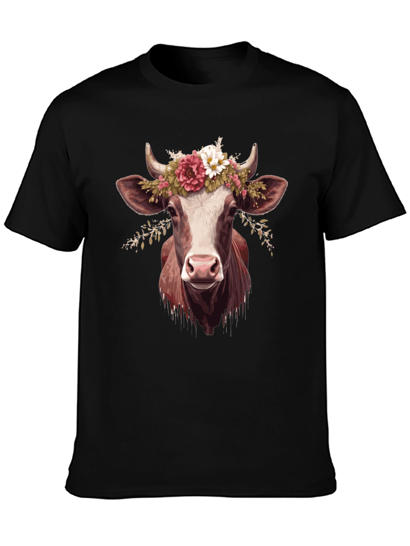 Cow with Flower Crown Graphic T-Shirt