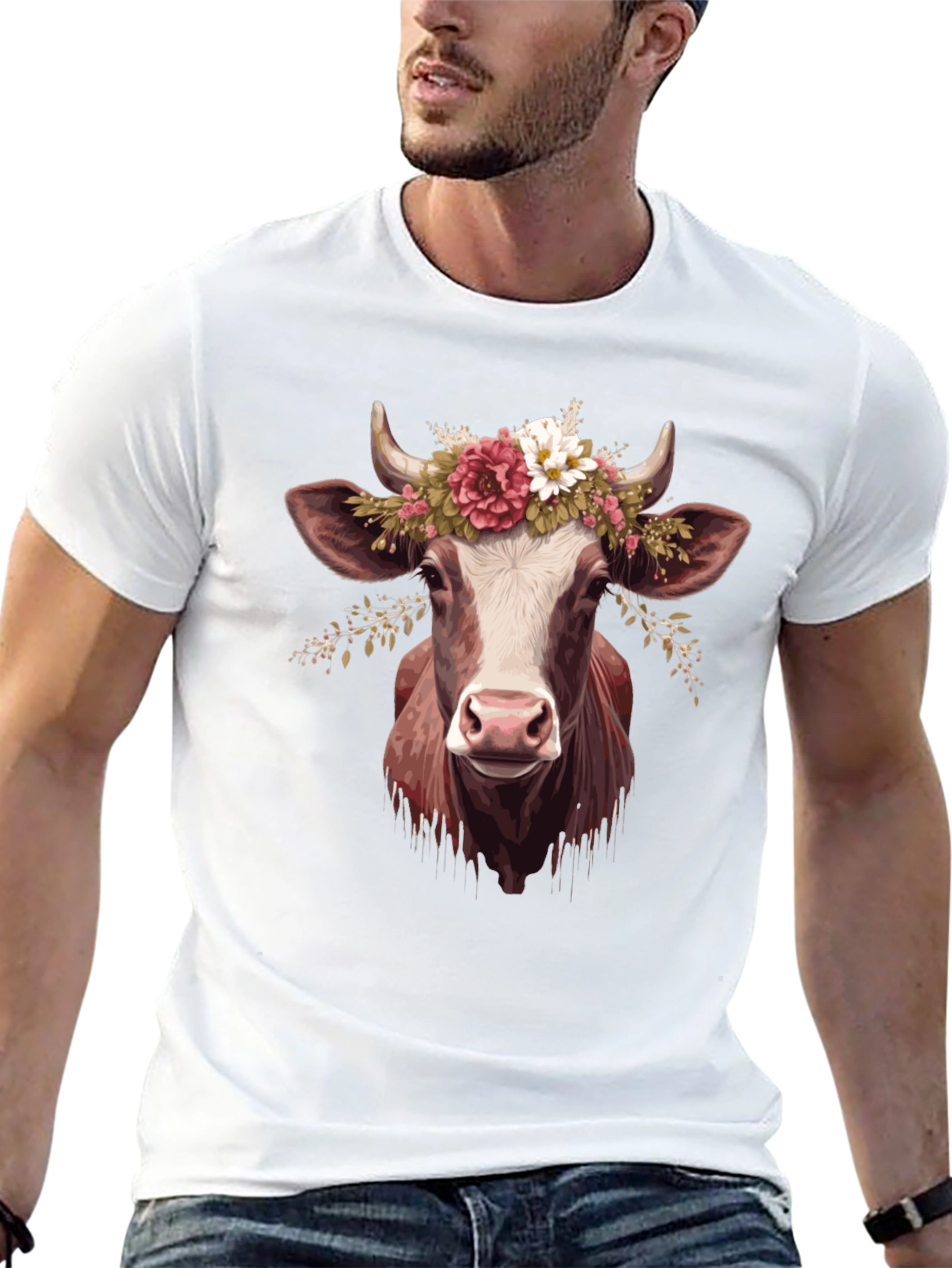 Cow with Flower Crown Graphic T-Shirt
