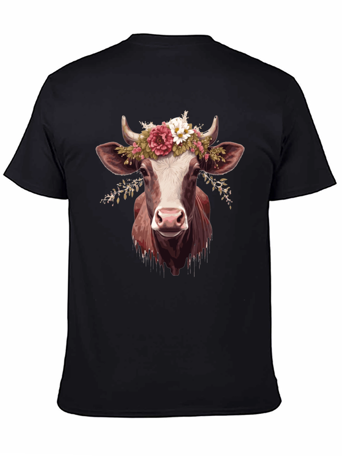 Cow with Flower Crown Graphic T-Shirt
