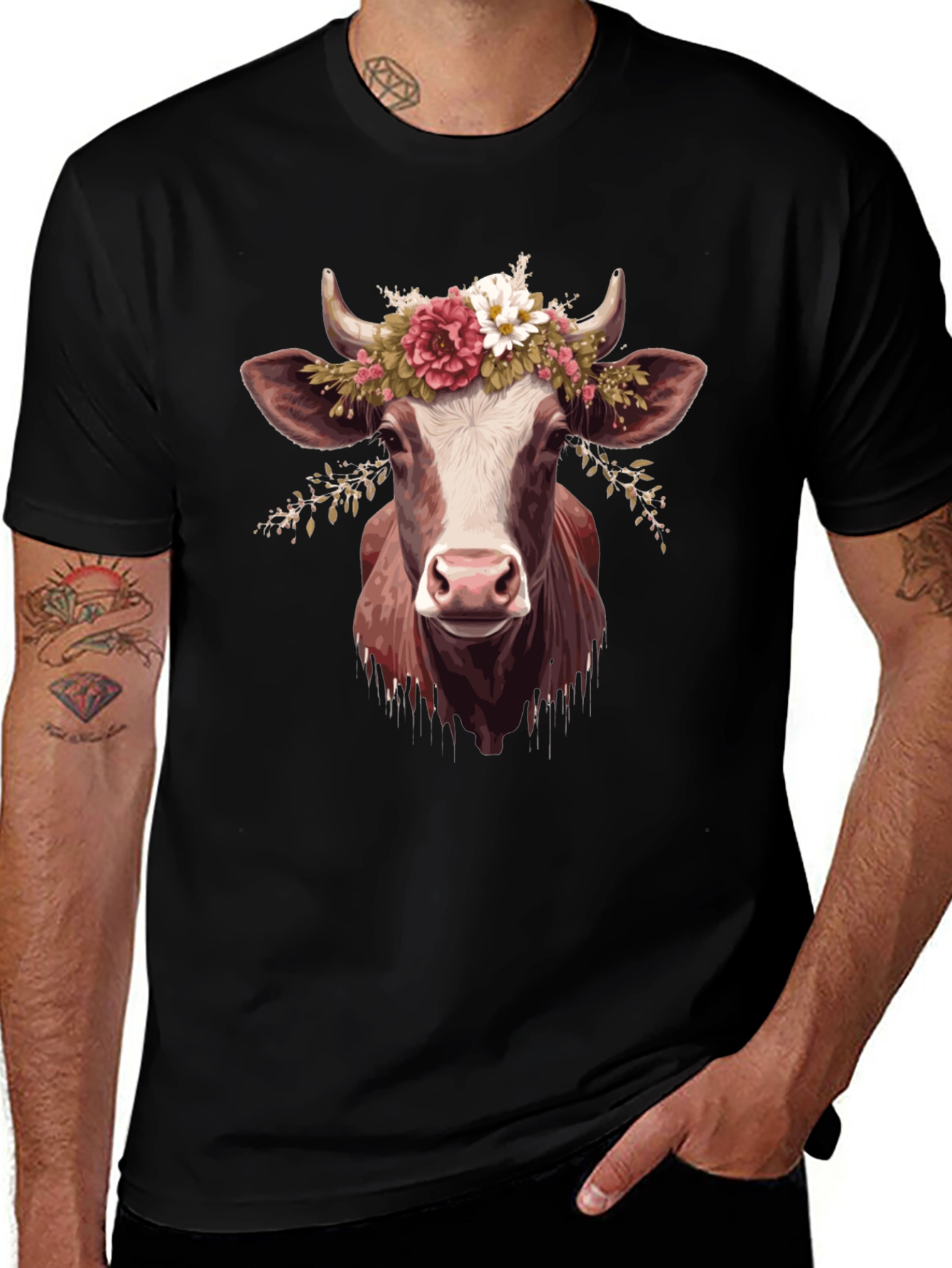 Cow with Flower Crown Graphic T-Shirt