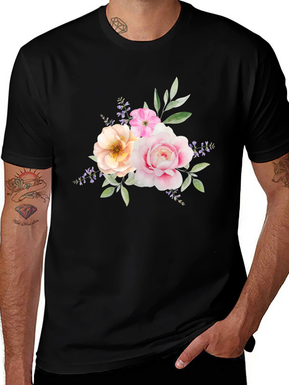 Floral Bouquet Graphic Tee - Black
