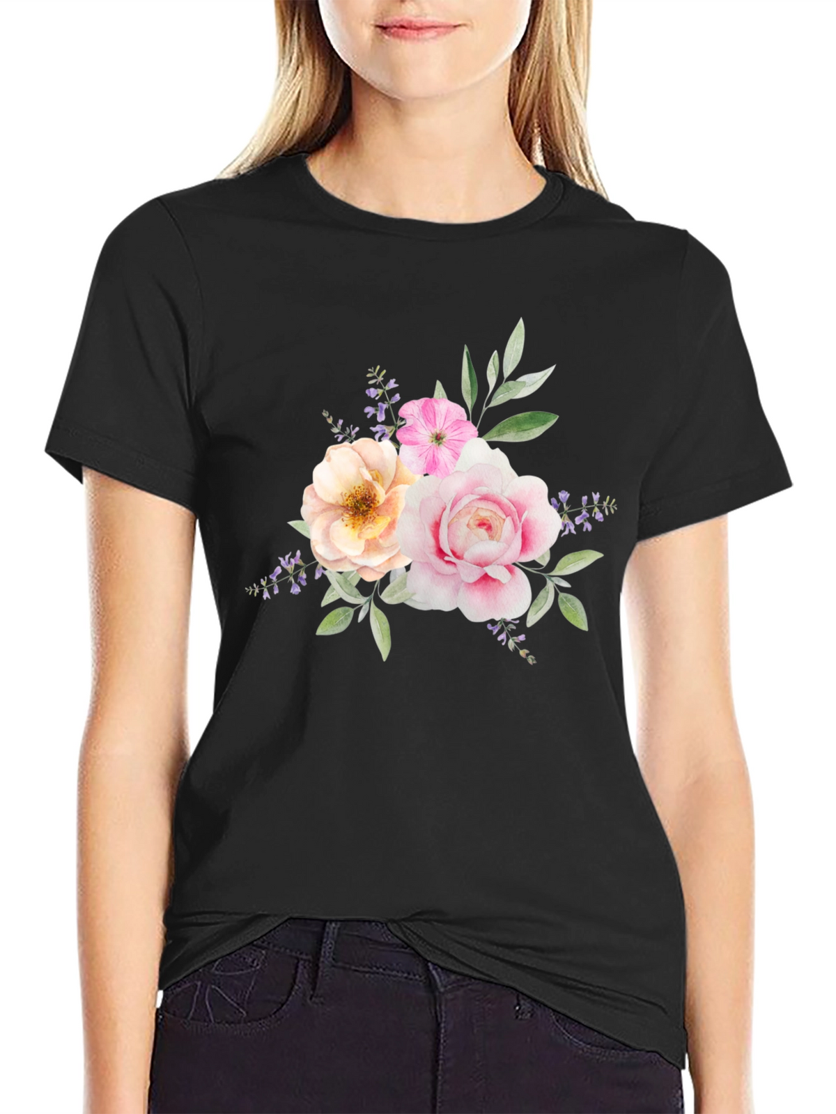 Floral Bouquet Graphic Tee - Black