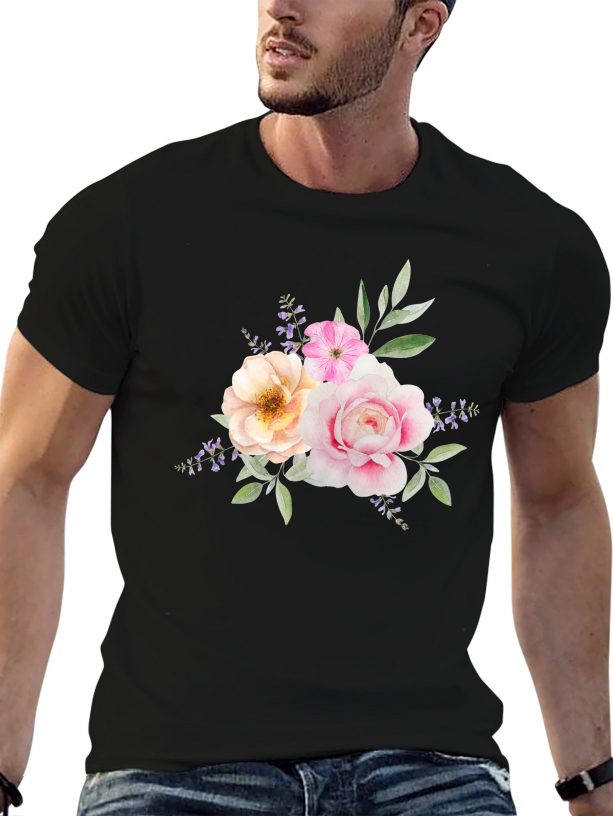 Floral Bouquet Graphic Tee - Black