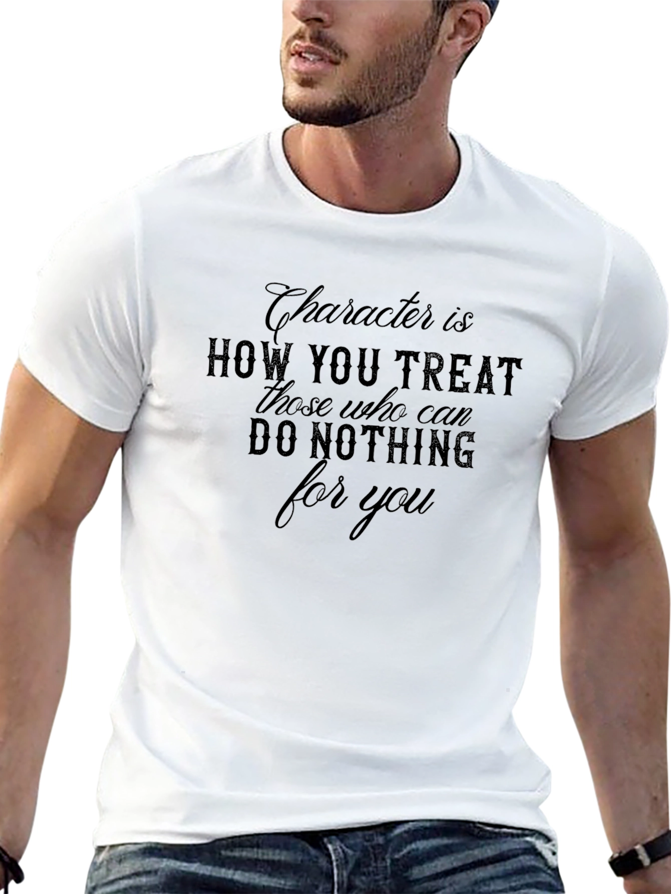 Character Quote Graphic Tee - Black Crew Neck T-Shirt