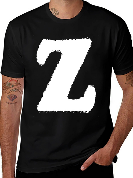 Letter Z Graphic Tee - Black Cotton T-Shirt