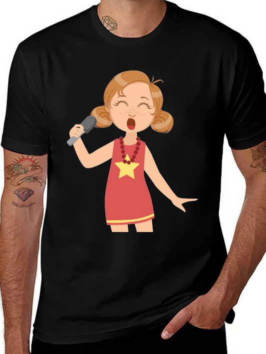 Karaoke Girl Graphic Tee - Cute Cartoon Star Singer T-Shirt