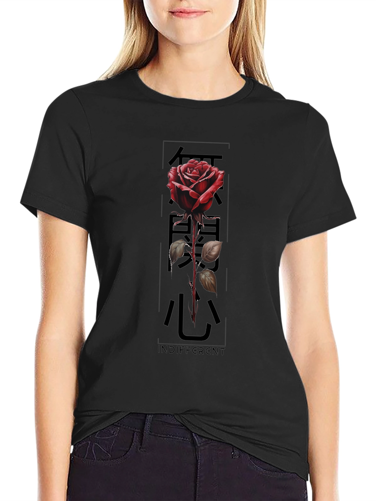 Indifferent Rose Graphic Black T-Shirt