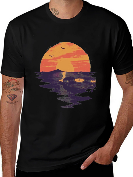 Sunset Vinyl Record Graphic Tee - Unique Music Lover Shirt